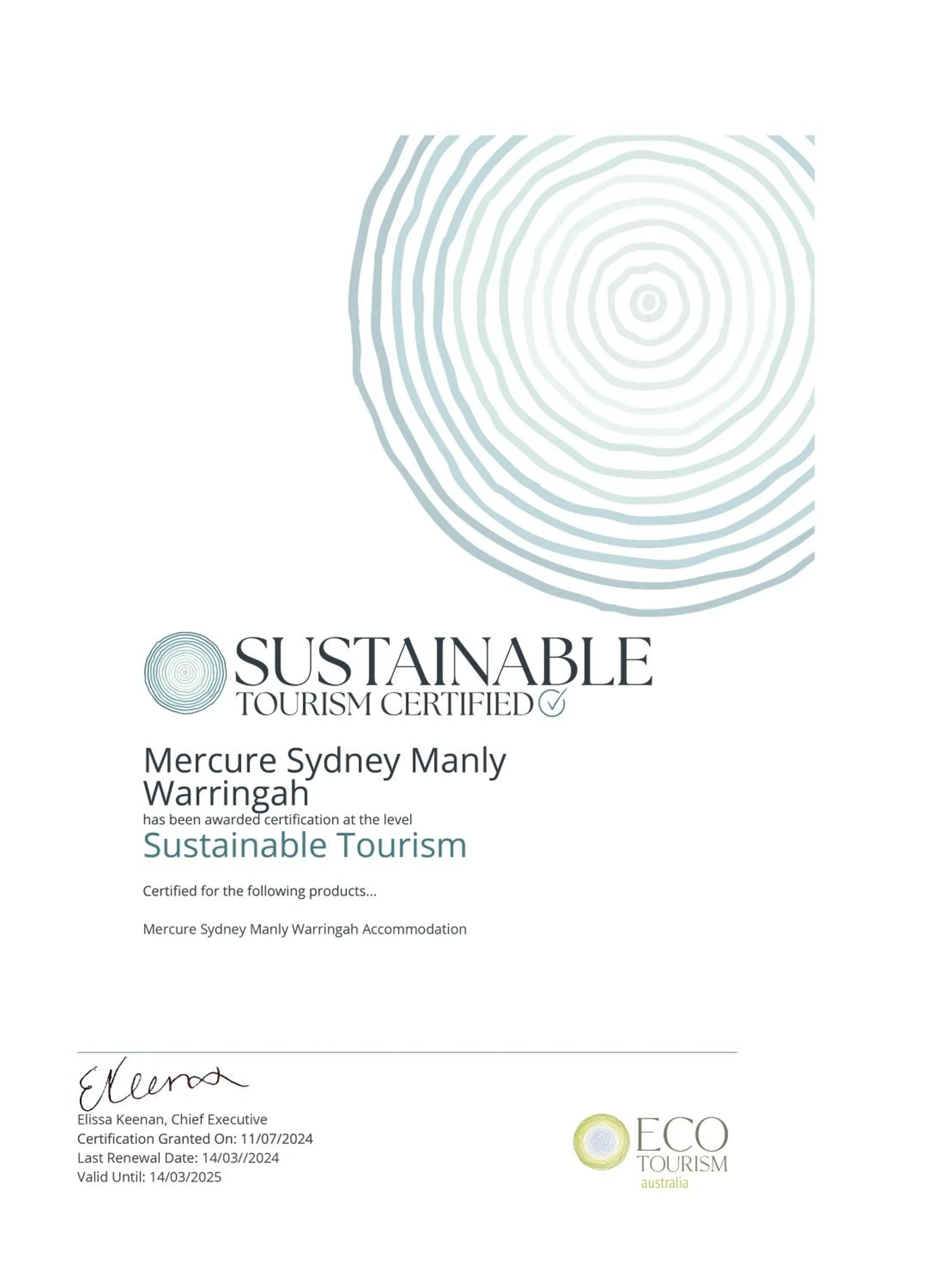 Logo/Certificate/Sign in Mercure Sydney Manly Warringah