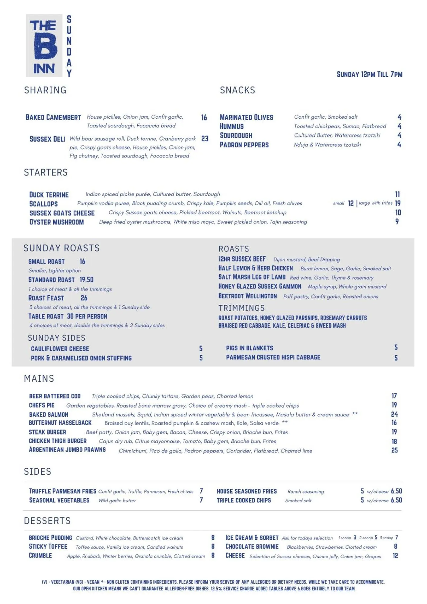 Food and drinks in The Buxted Inn