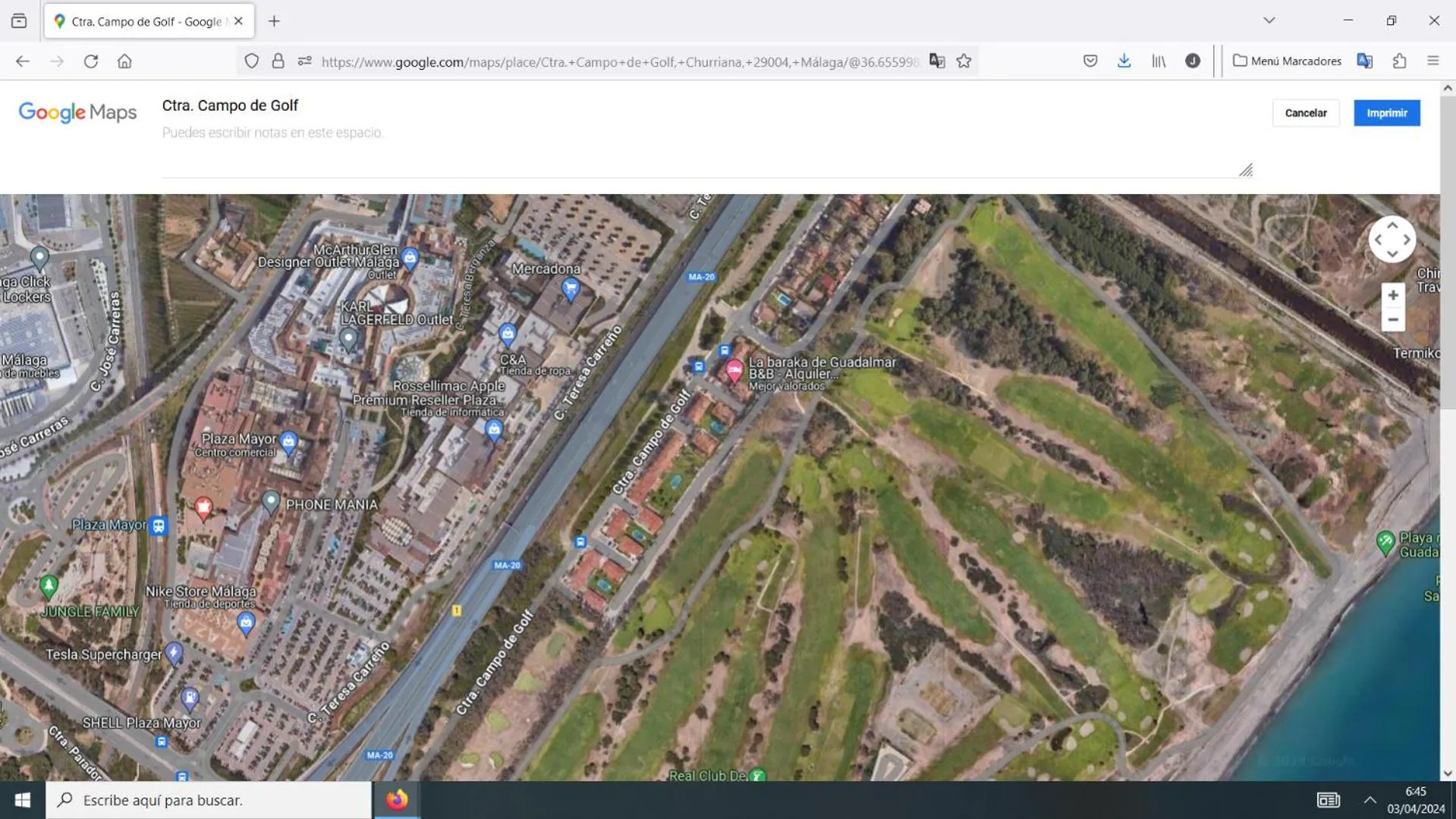 Golfcourse in La Baraka de Guadalmar B&B Aeropuerto