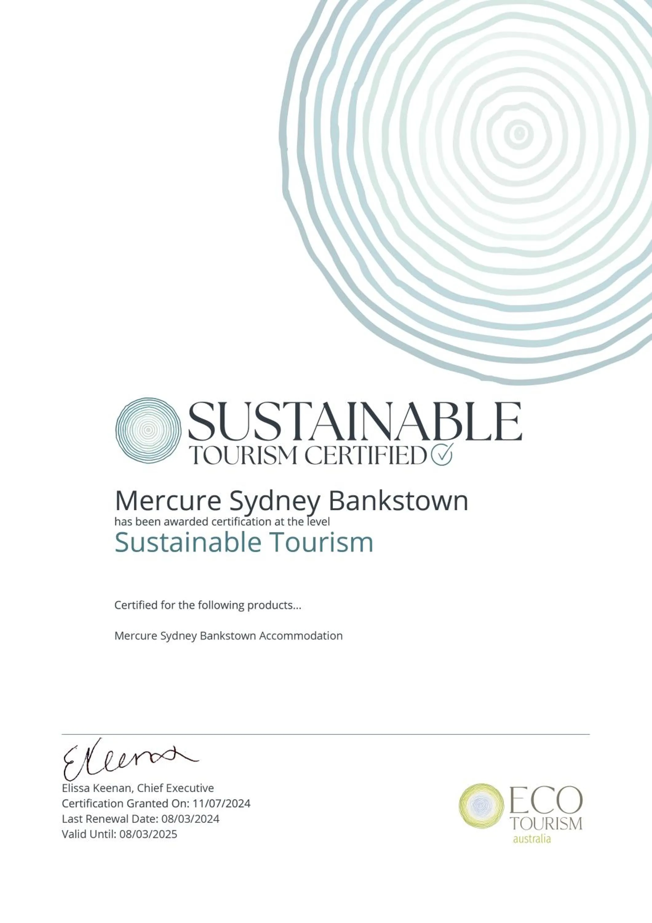 Logo/Certificate/Sign in Mercure Sydney Bankstown