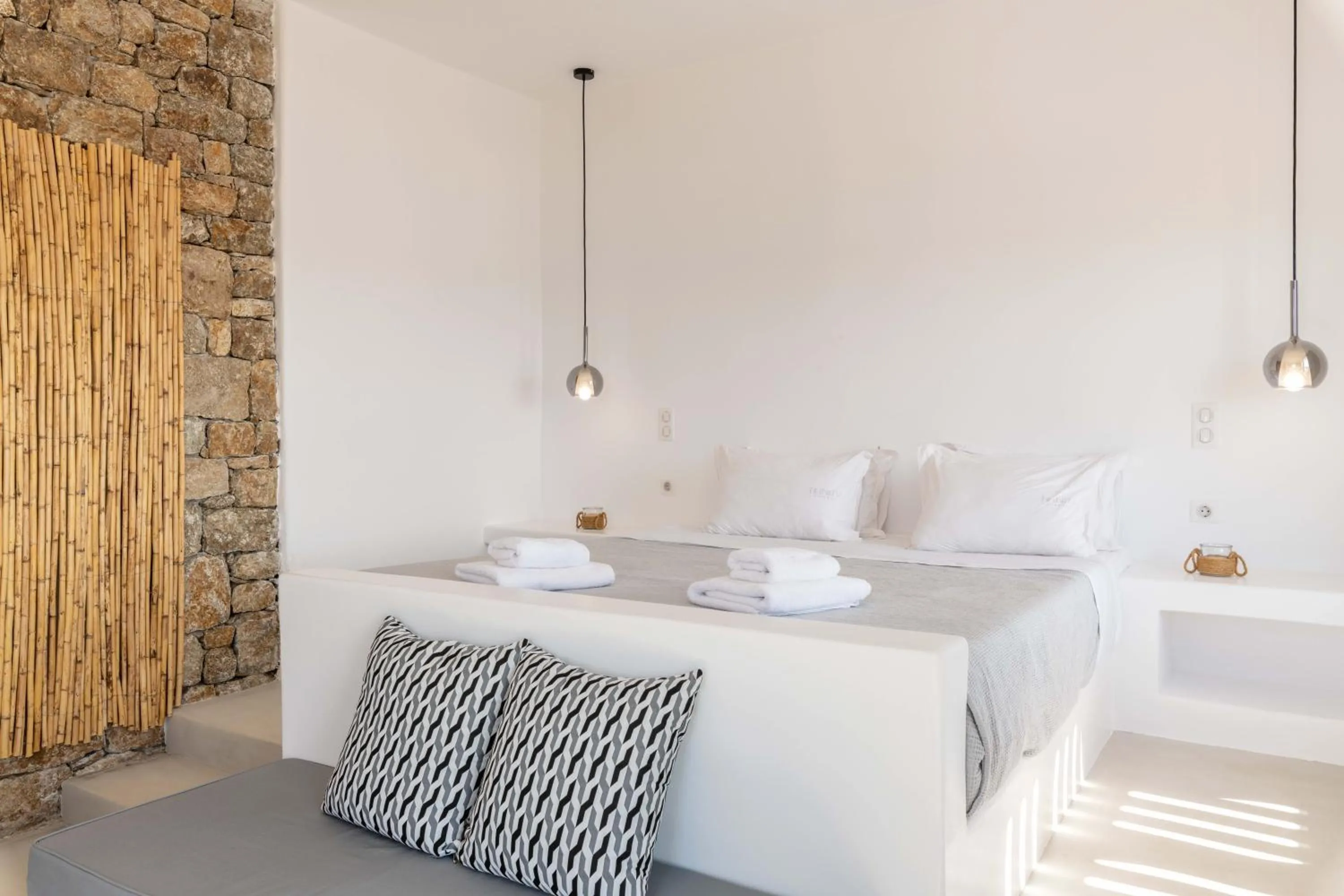 Bed in Trinity Mykonos - Beachfront Villa