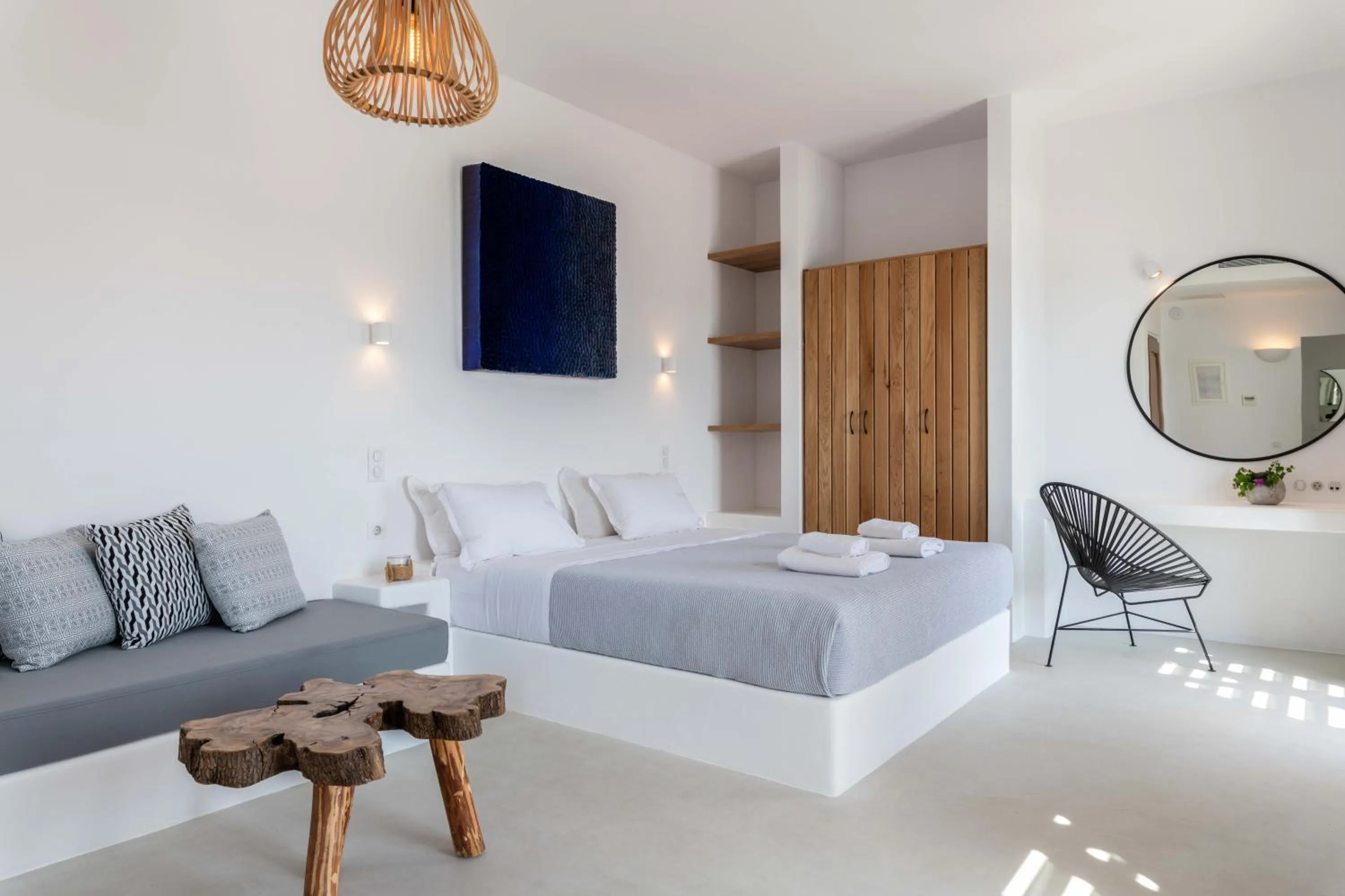 Seating area, Bed in Trinity Mykonos - Beachfront Villa