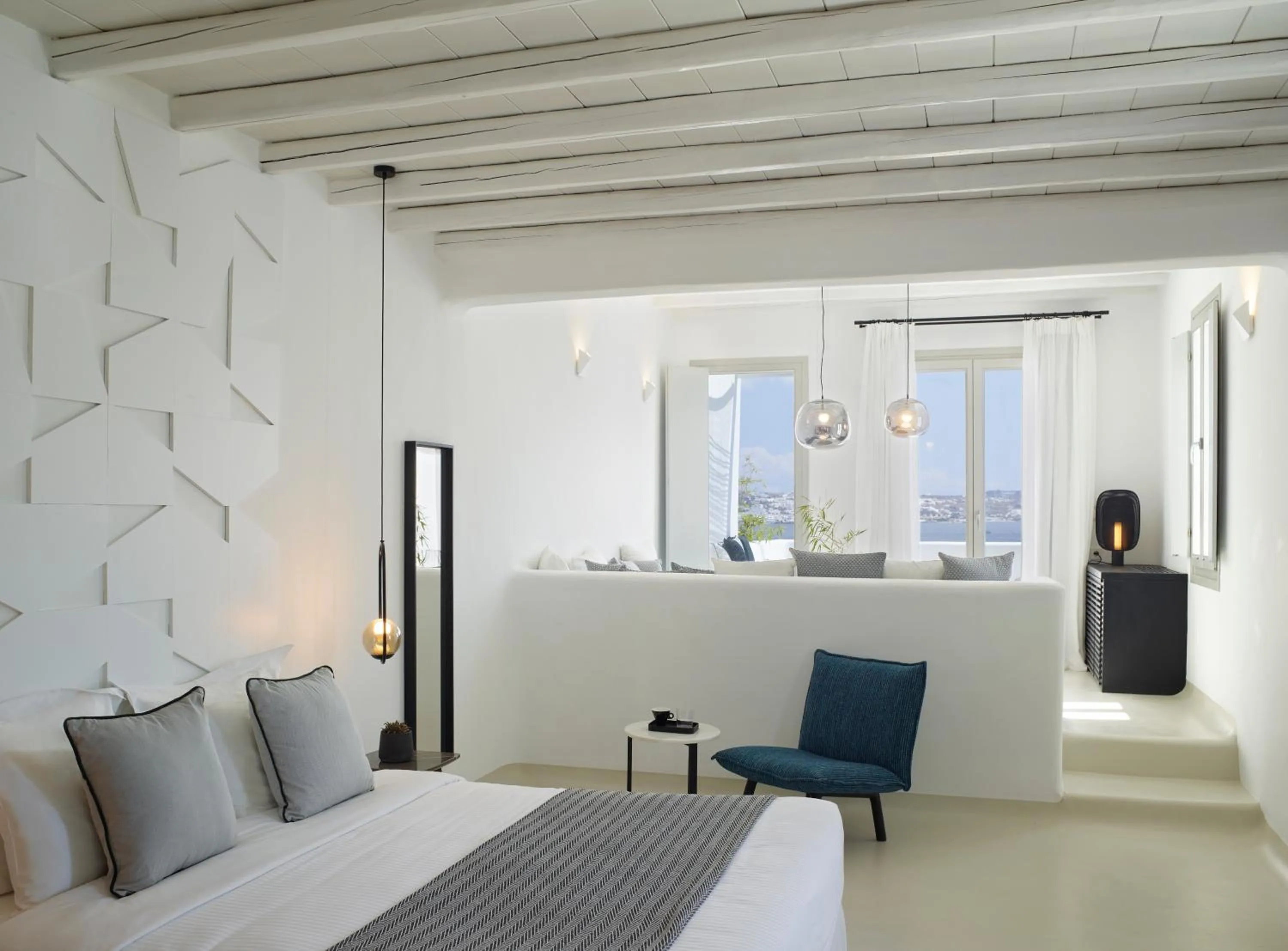 Bedroom, Bed in Nimbus Mykonos