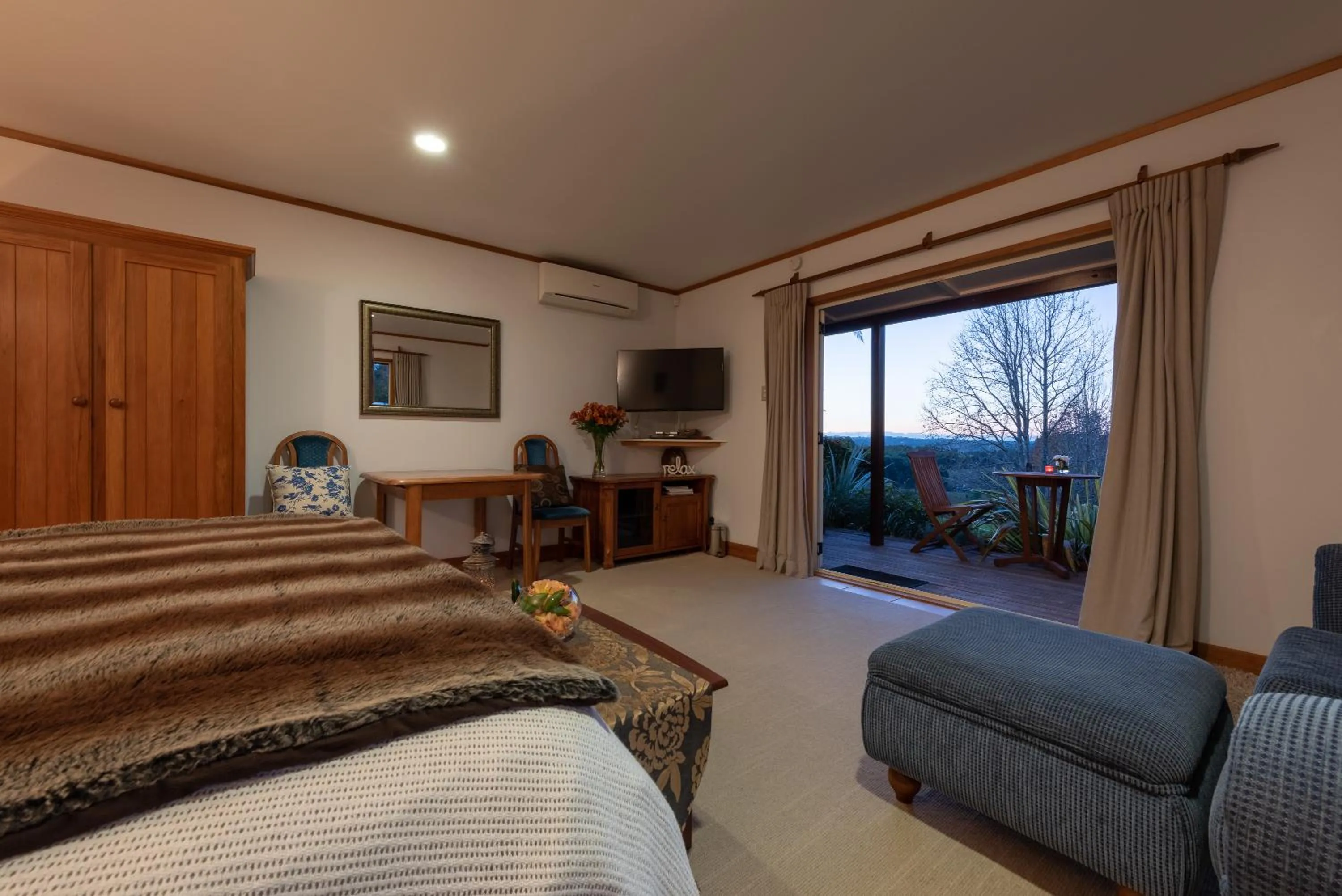 Bed in Puketotara Lodge