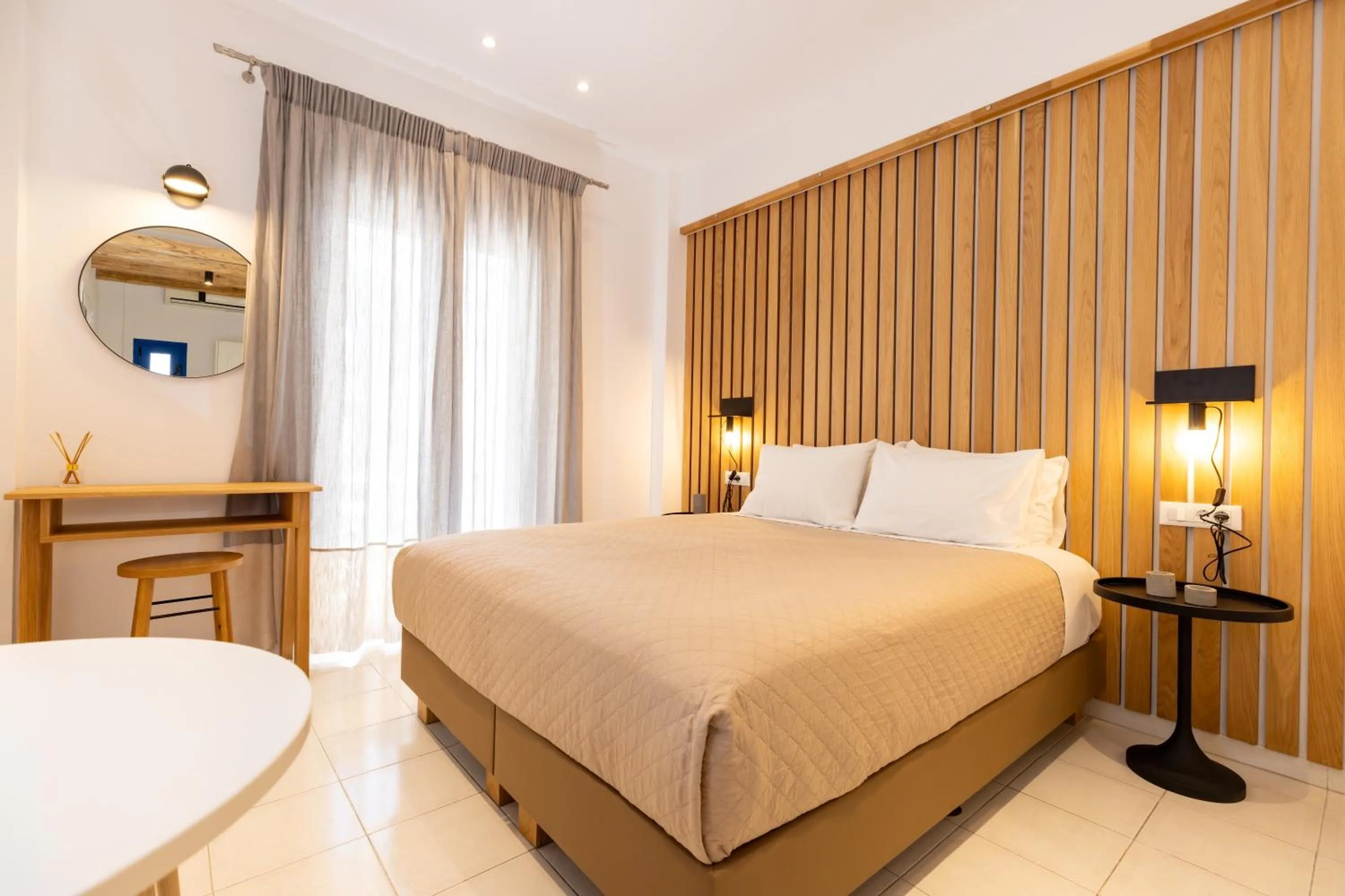 Bedroom, Bed in Louis Studios Santorini