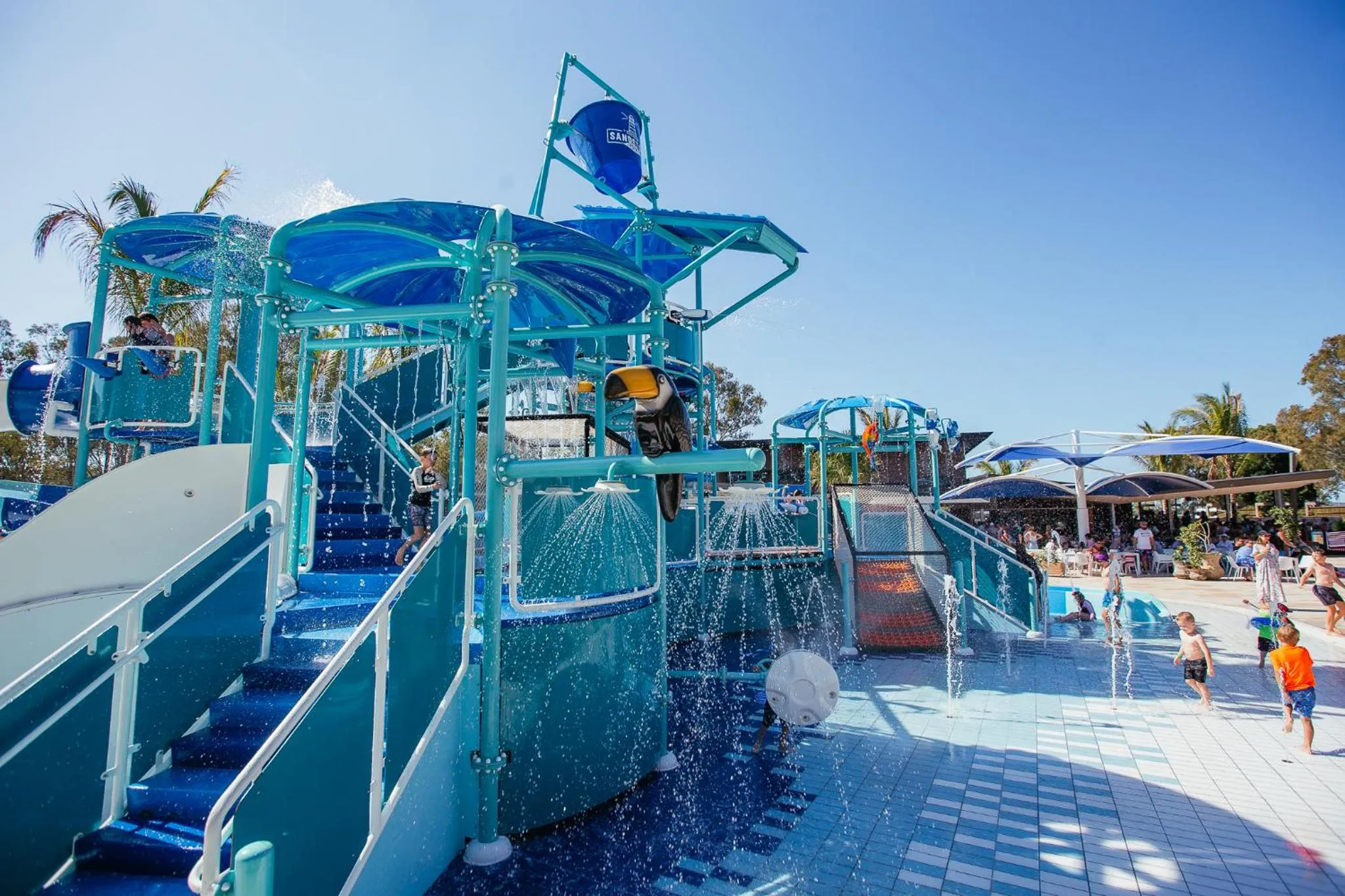 Aqua park in BIG4 Sandstone Point Holiday Resort Bribie Island