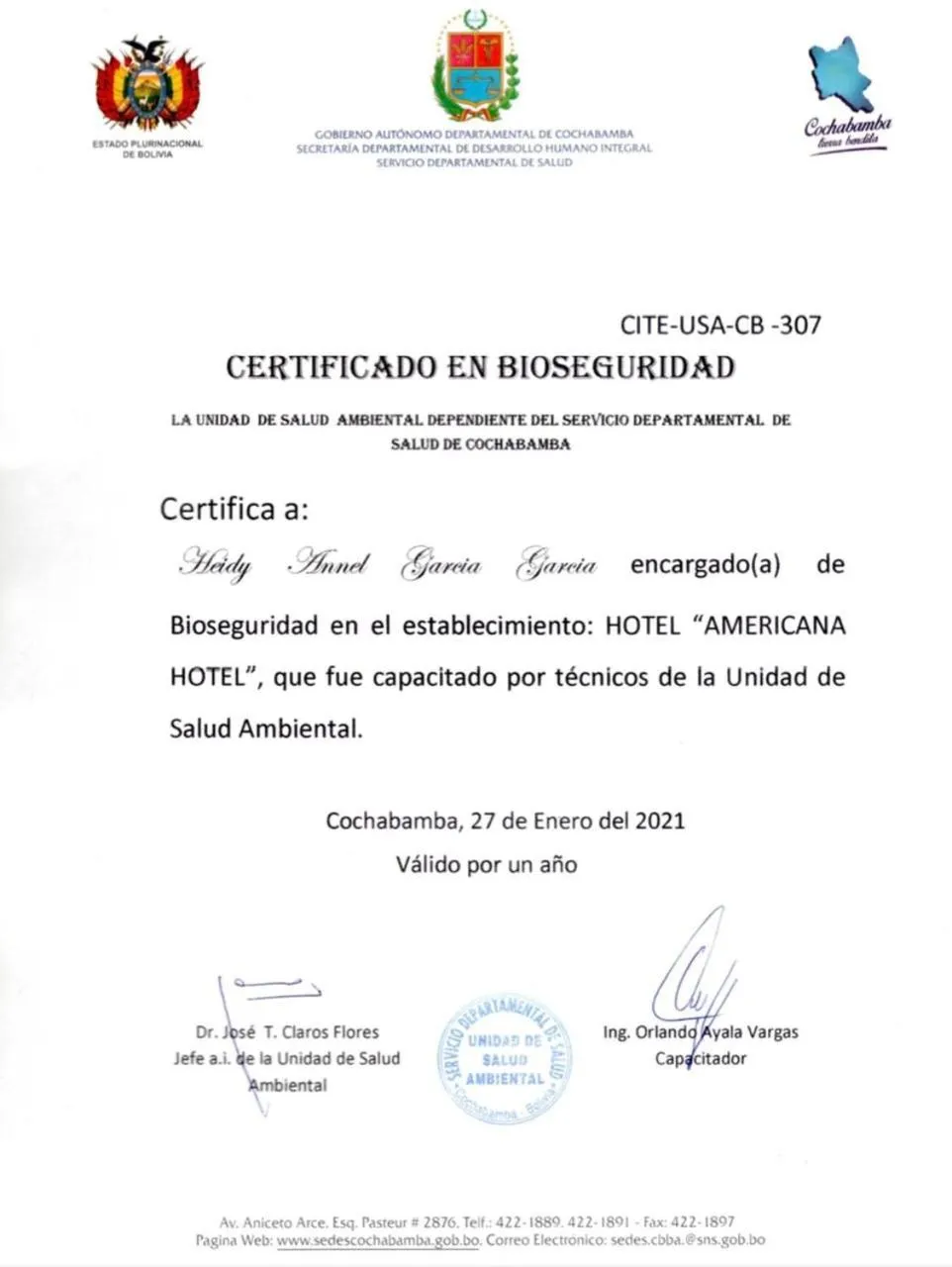 Logo/Certificate/Sign in Americana Hotel