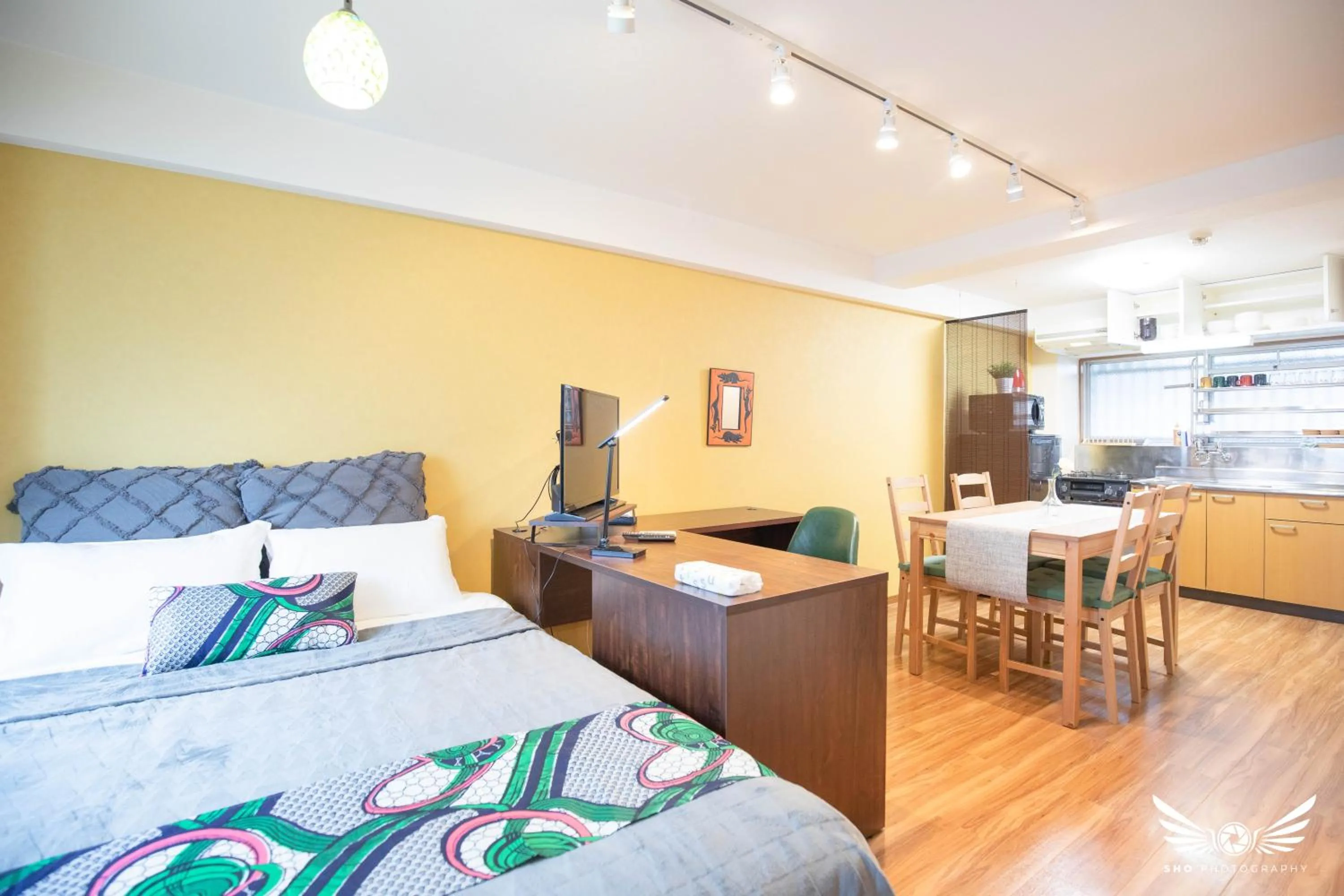 Living room, Bed in Hakata apartment