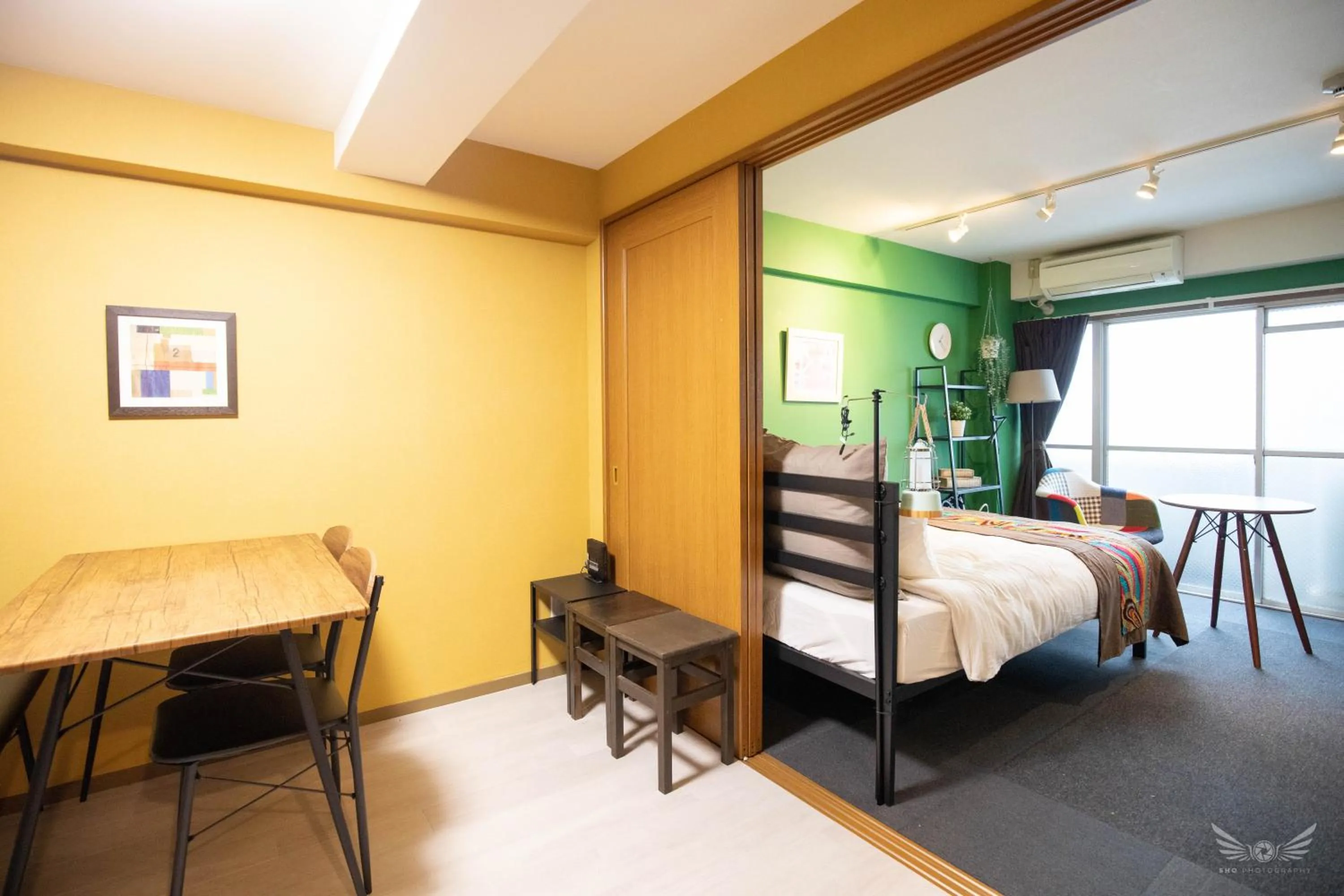 Living room, Bed in Hakata apartment