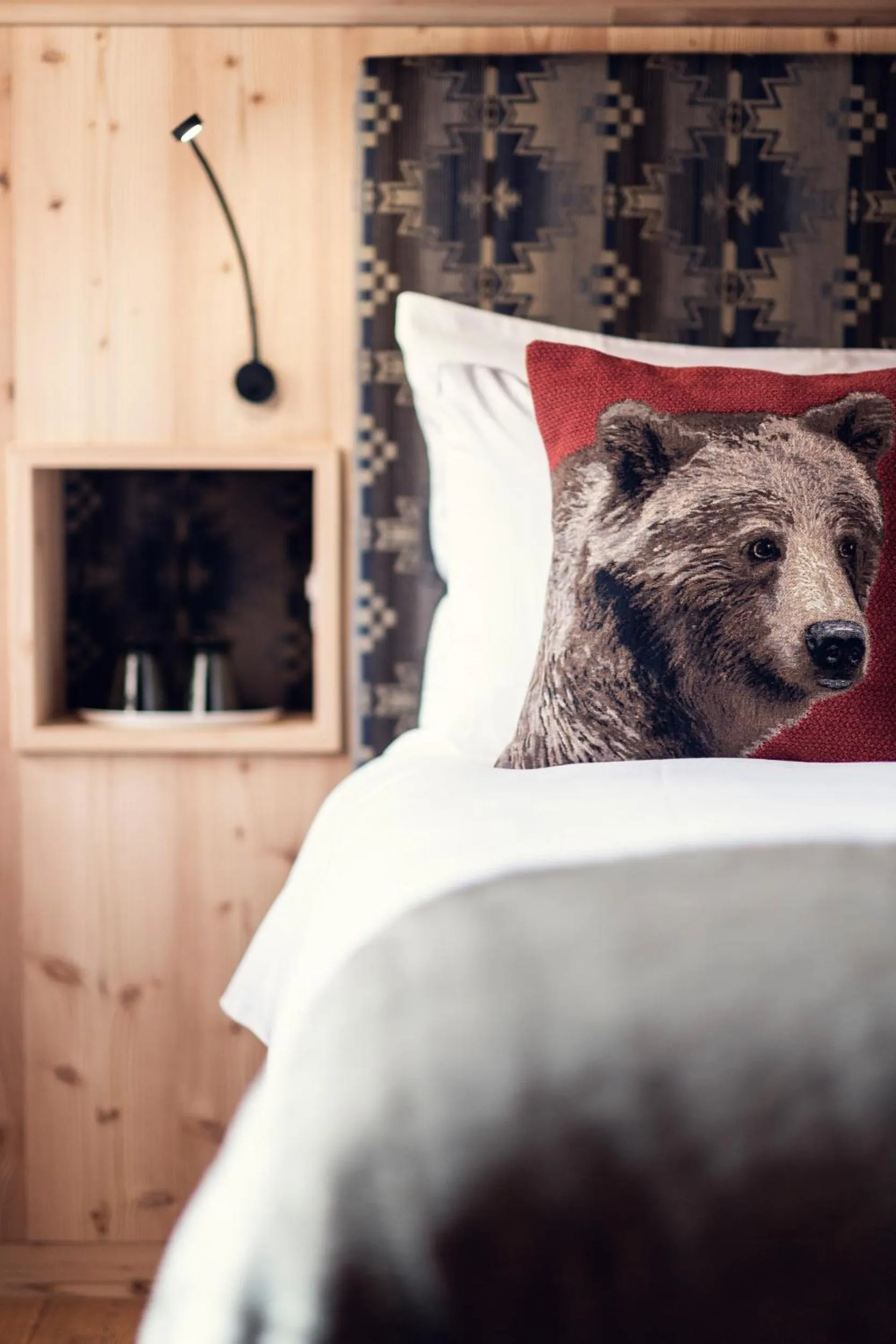 Decorative detail, Bed in Conrad's Mountain Lodge