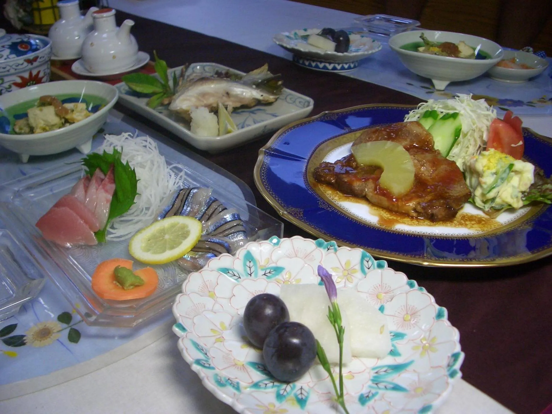 Food in Family Ryokan Kawakyu with Showa Retro, private hot spring