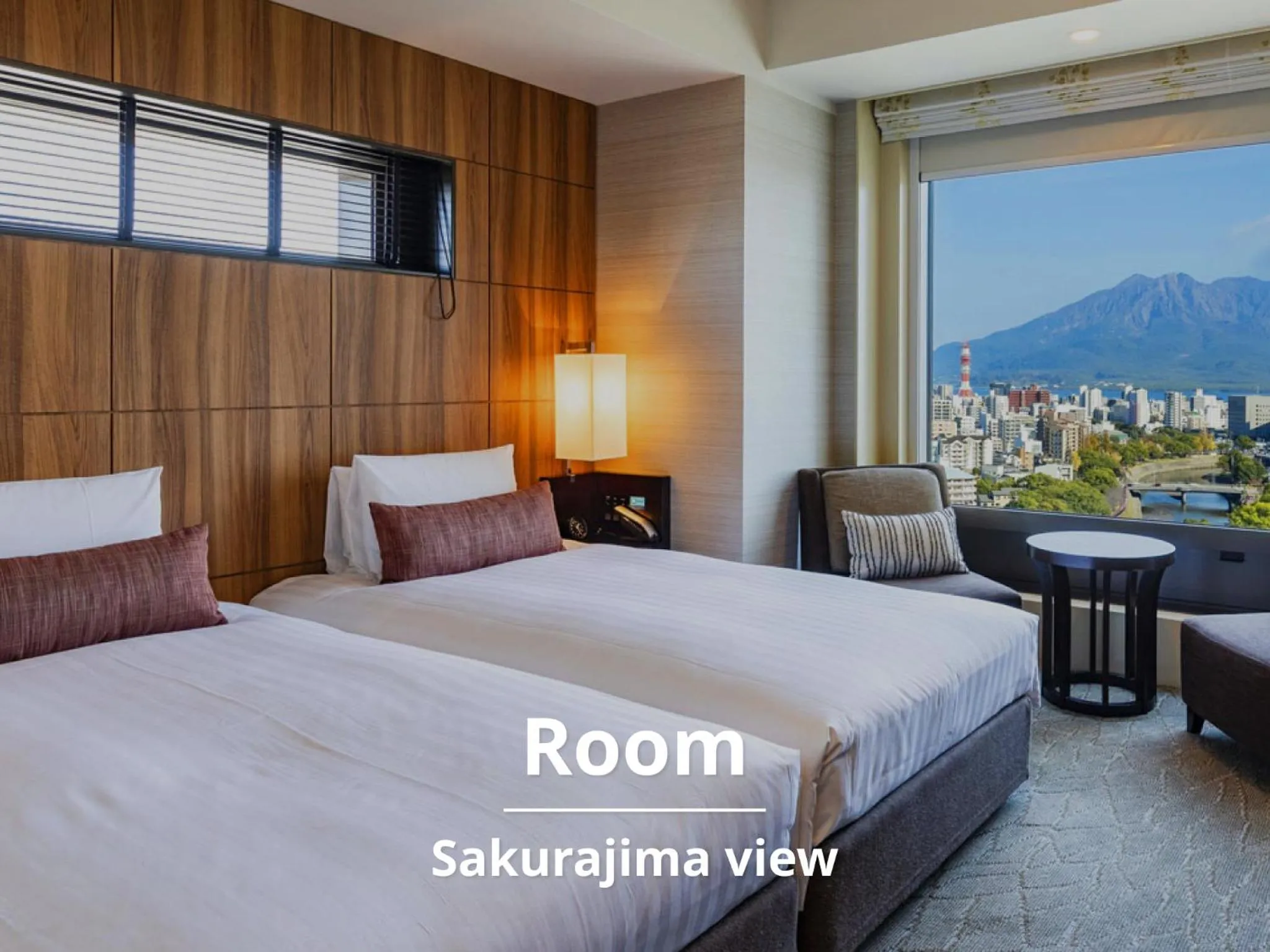 View (from property/room), Bed in Solaria Nishitetsu Hotel Kagoshima