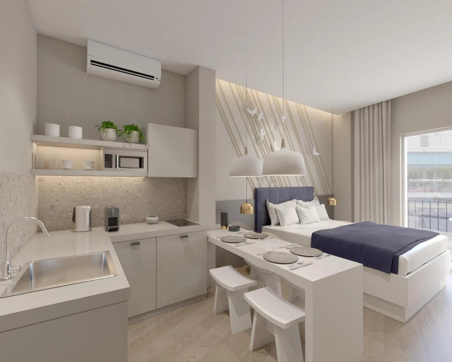 Kitchen or kitchenette, Bed in Great Living Koukaki