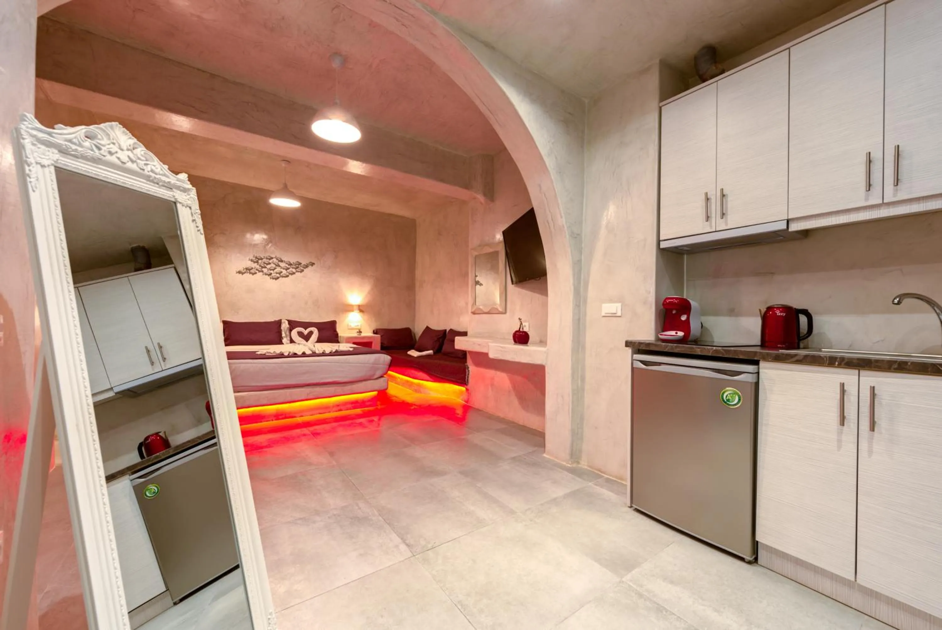 Kitchen or kitchenette in The Muses of Santorini Private Jacuzzi Suites