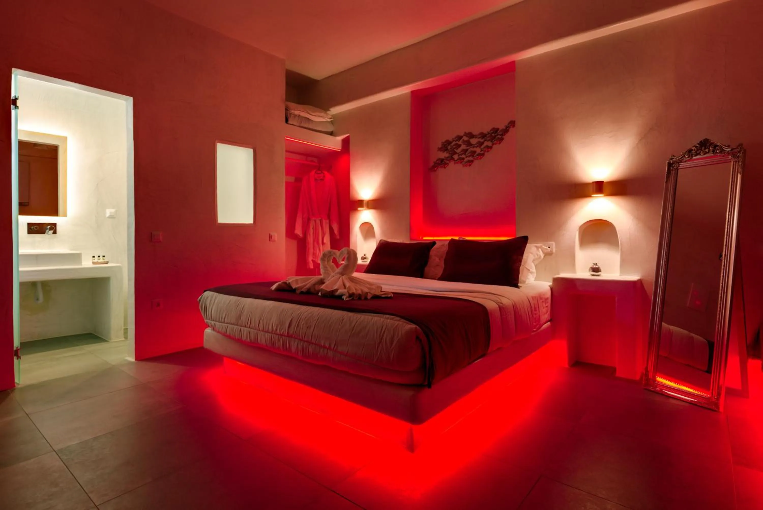 Bedroom, Bed in The Muses of Santorini Private Jacuzzi Suites