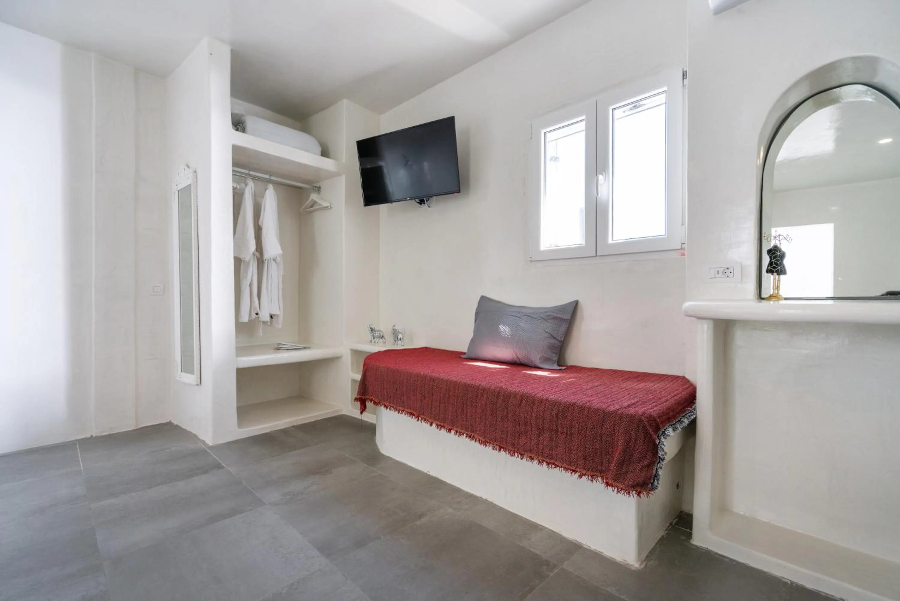 TV and multimedia, Bed in The Muses of Santorini Private Jacuzzi Suites