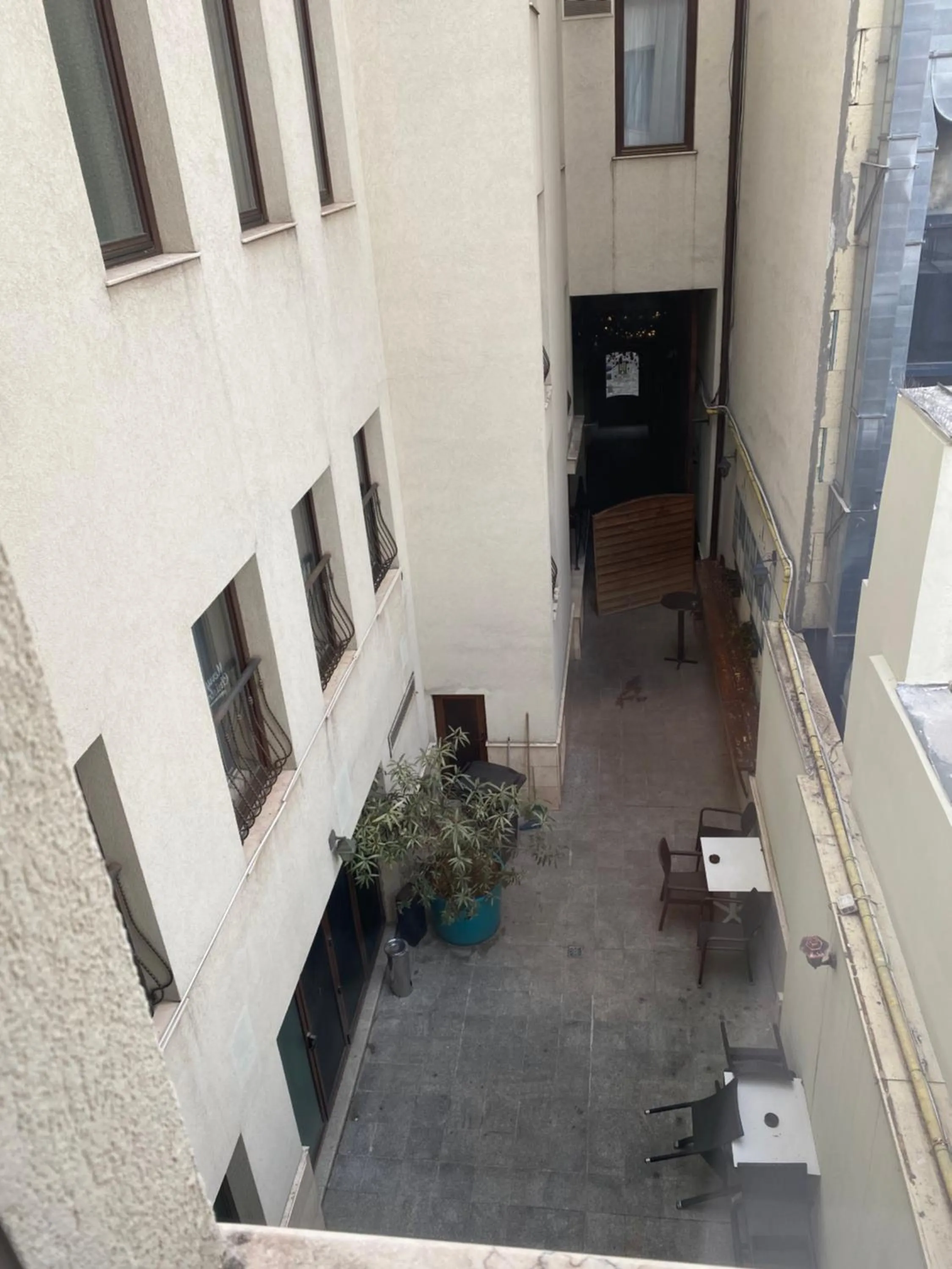 Inner courtyard view in New Era Hotel Old Town Party Zone Bucharest- parking with fee nearby - NOT at the hotel !