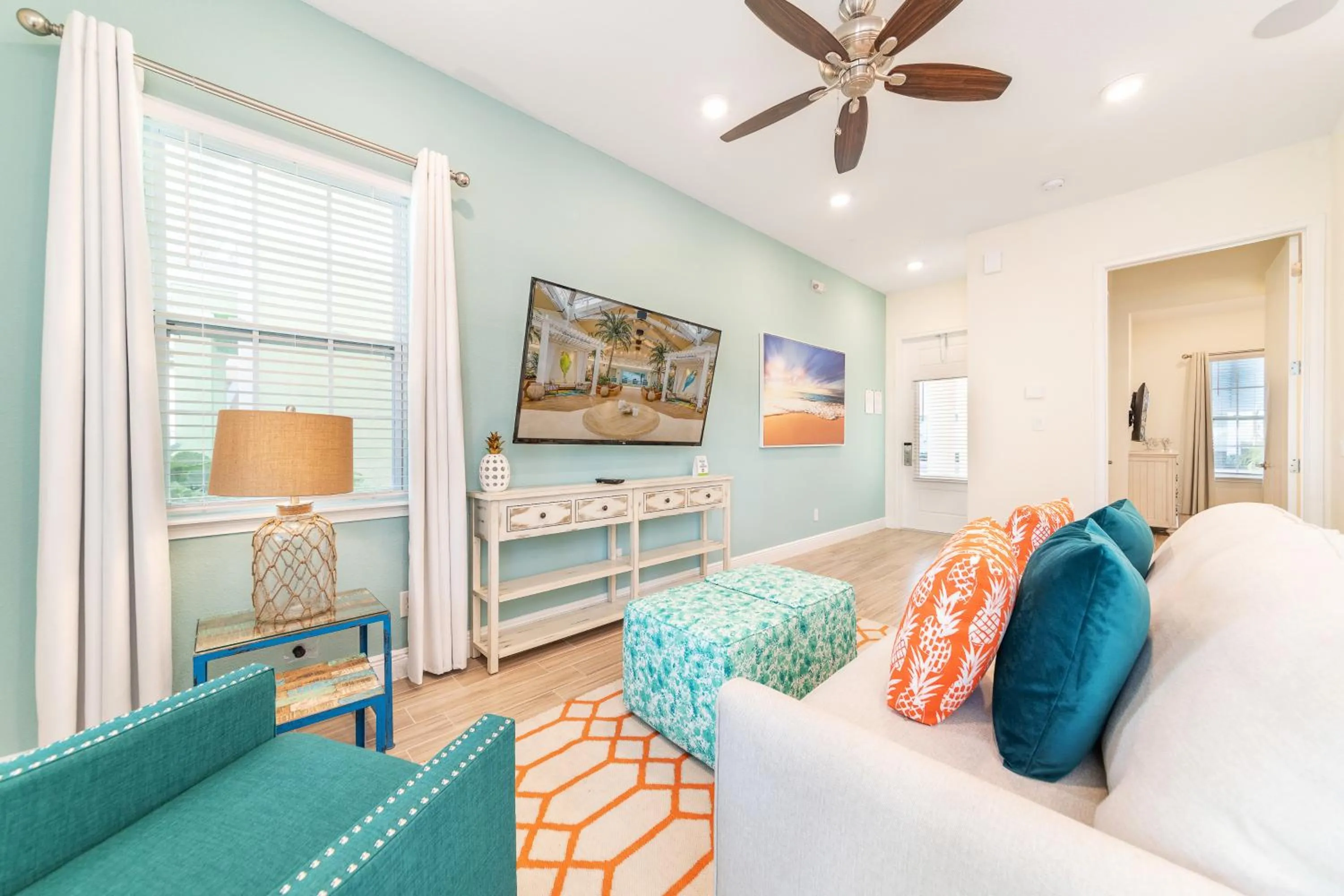 Living room in Margaritaville Cottages Orlando by Rentyl with H2O Waterpark