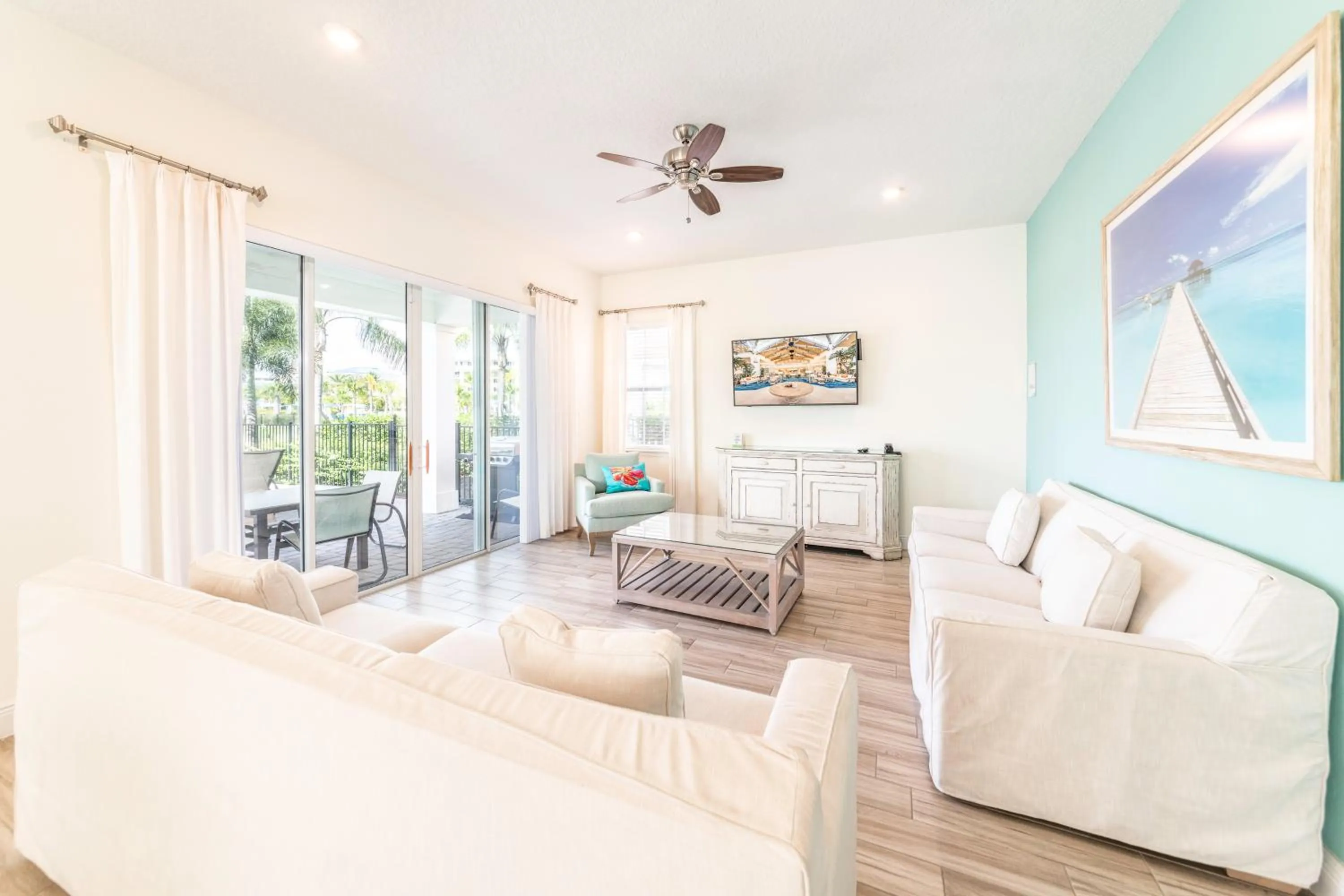 Living room in Margaritaville Cottages Orlando by Rentyl with H2O Waterpark