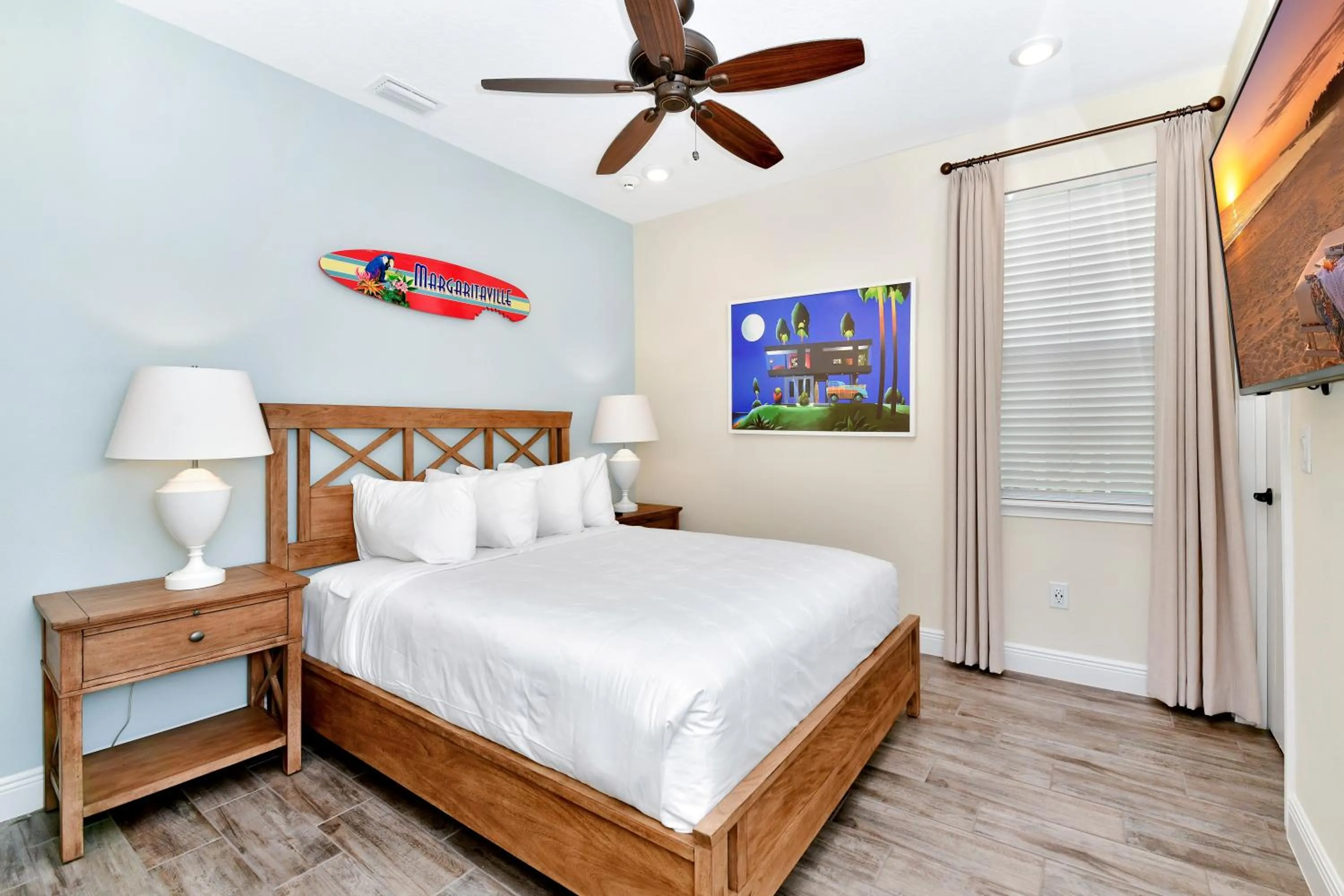 Bed in Margaritaville Cottages Orlando by Rentyl with H2O Waterpark