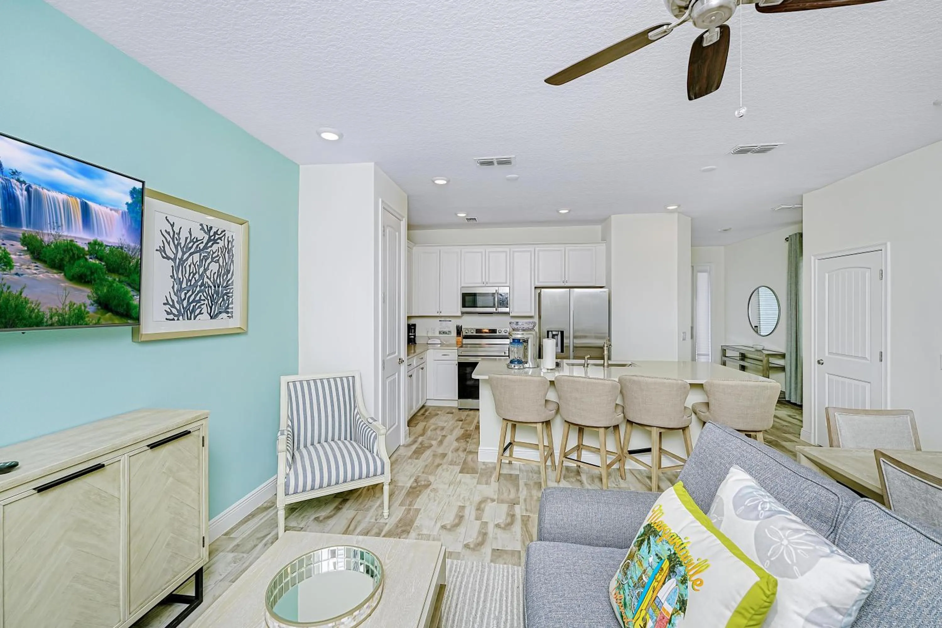 Living room in Margaritaville Cottages Orlando by Rentyl with H2O Waterpark