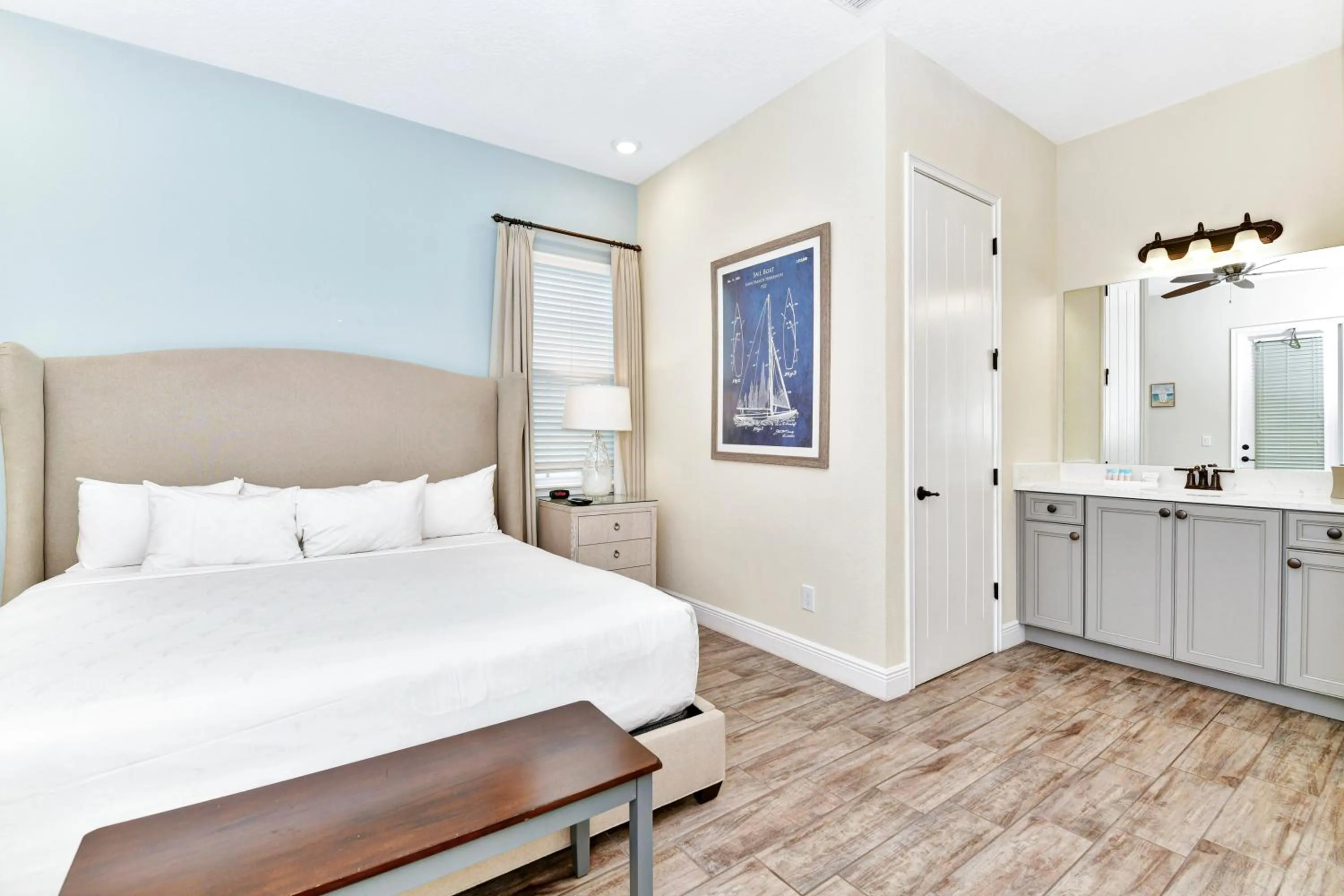 Bed in Margaritaville Cottages Orlando by Rentyl with H2O Waterpark