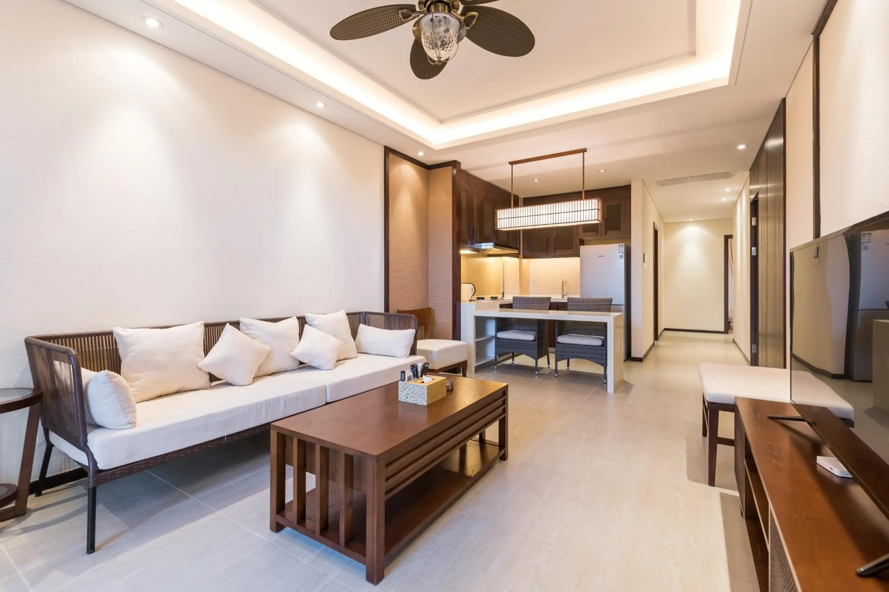 Living room, Bed in Sanya Haitang Bay Mushe Villa