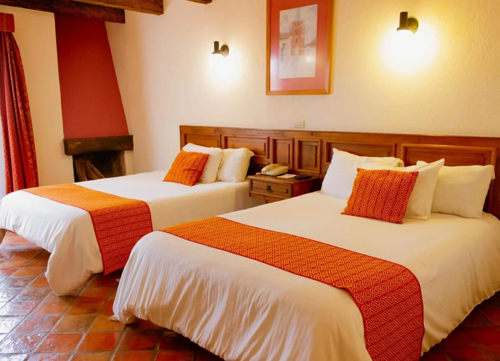 Bed in Hotel Diego de Mazariegos