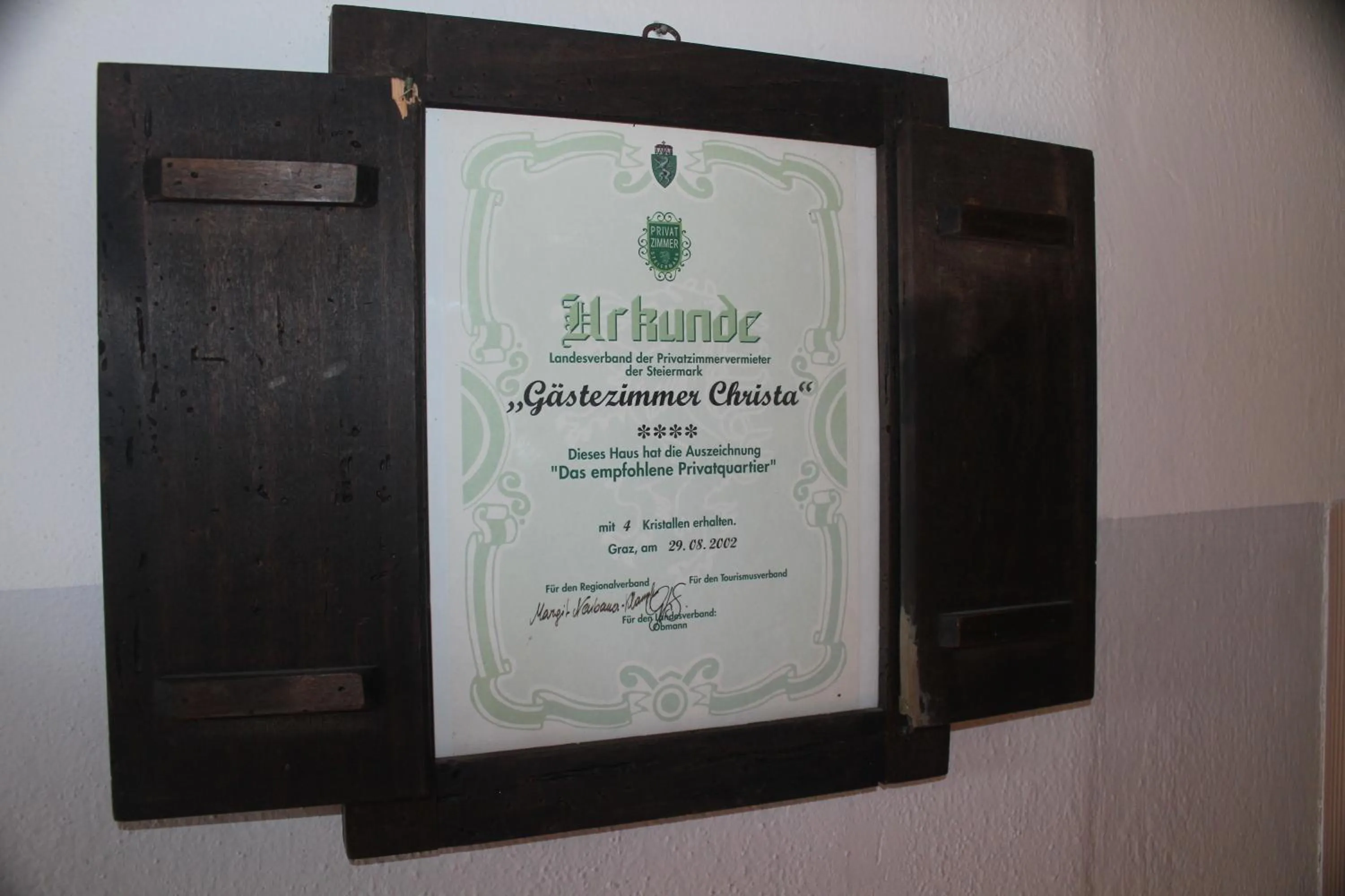 Certificate/Award in Gästehaus Christa ****