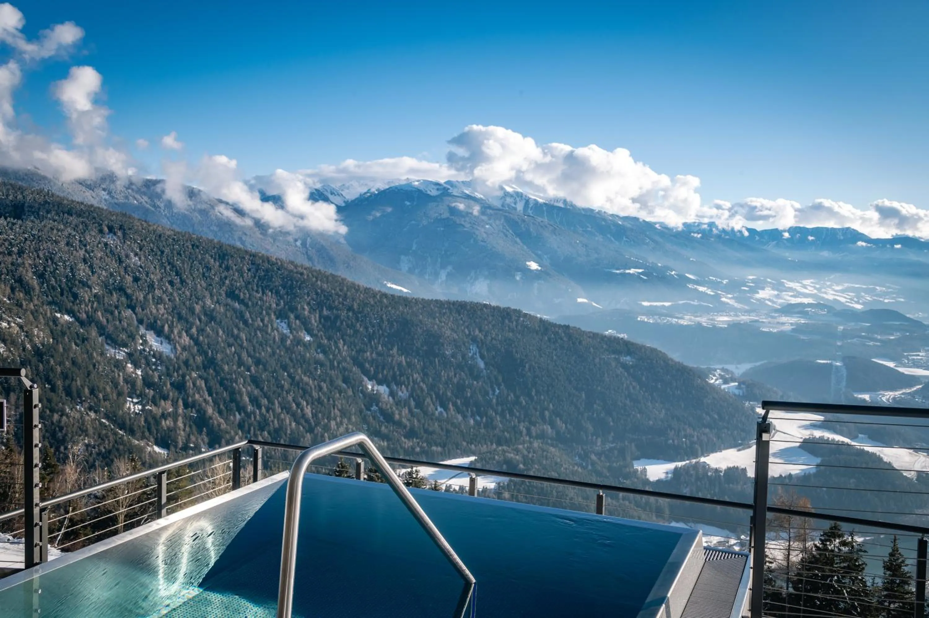 Pool view in Panoramahotel Huberhof