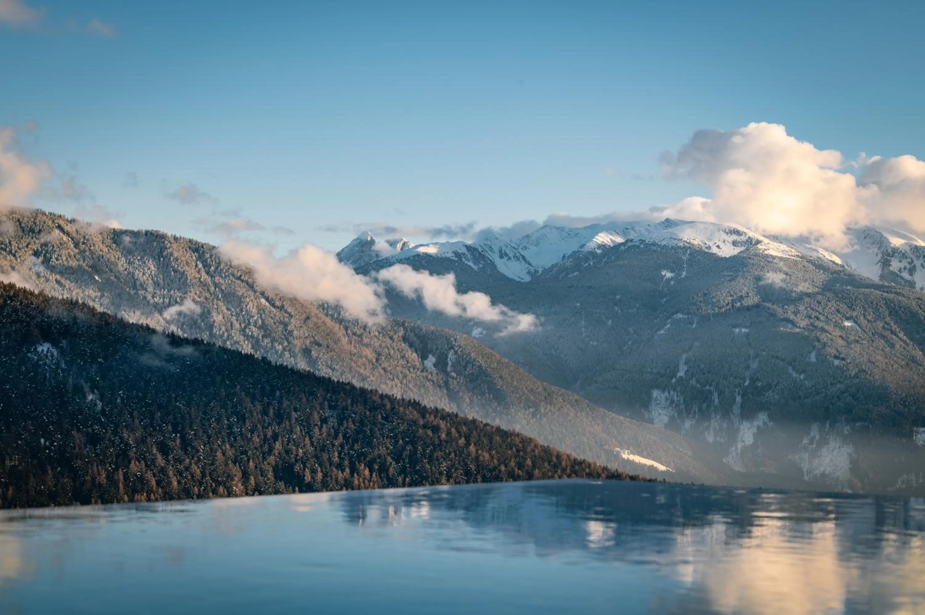 Pool view in Panoramahotel Huberhof
