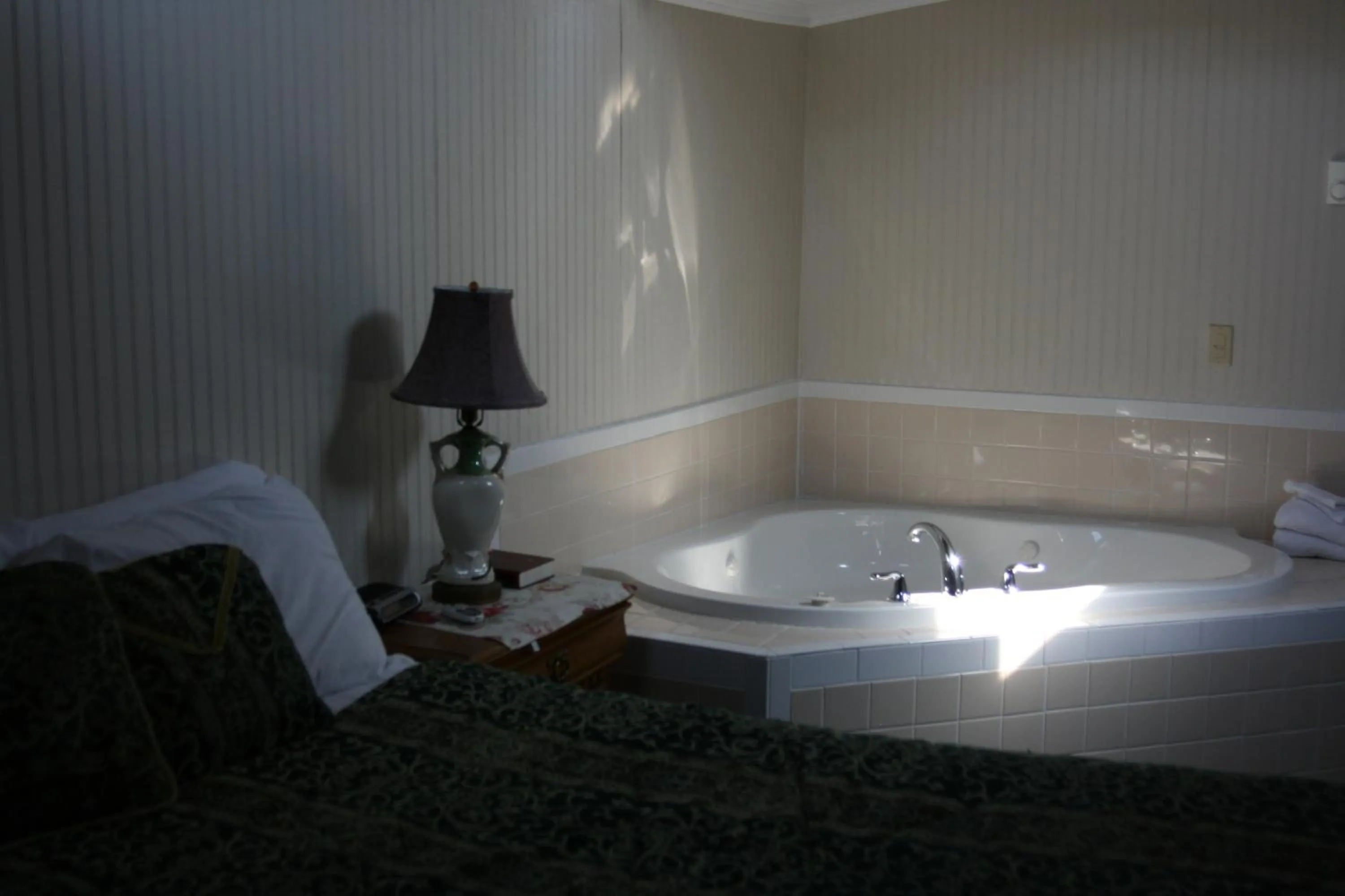 Decorative detail, Bed in Red Caboose Motel & Restaurant