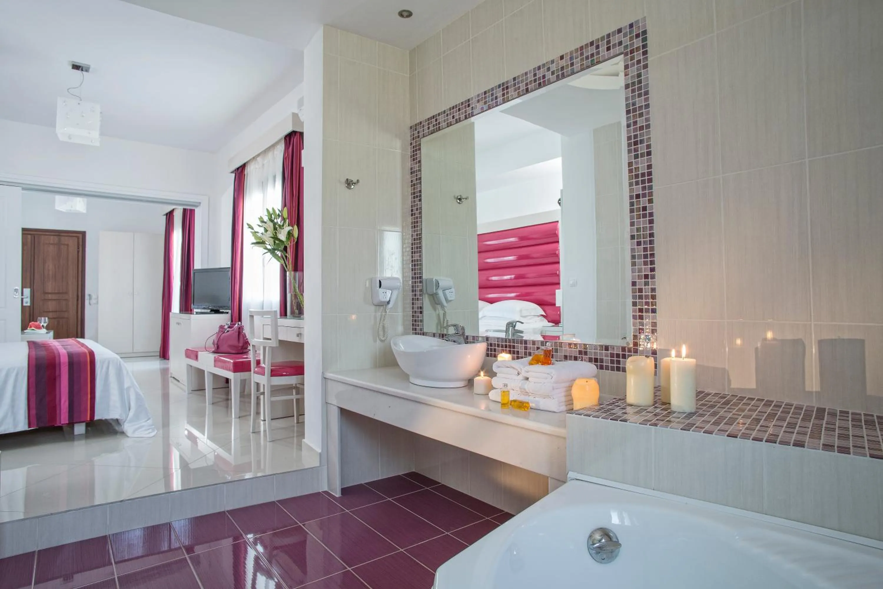 Bathroom, Bed in Grand Beach Hotel