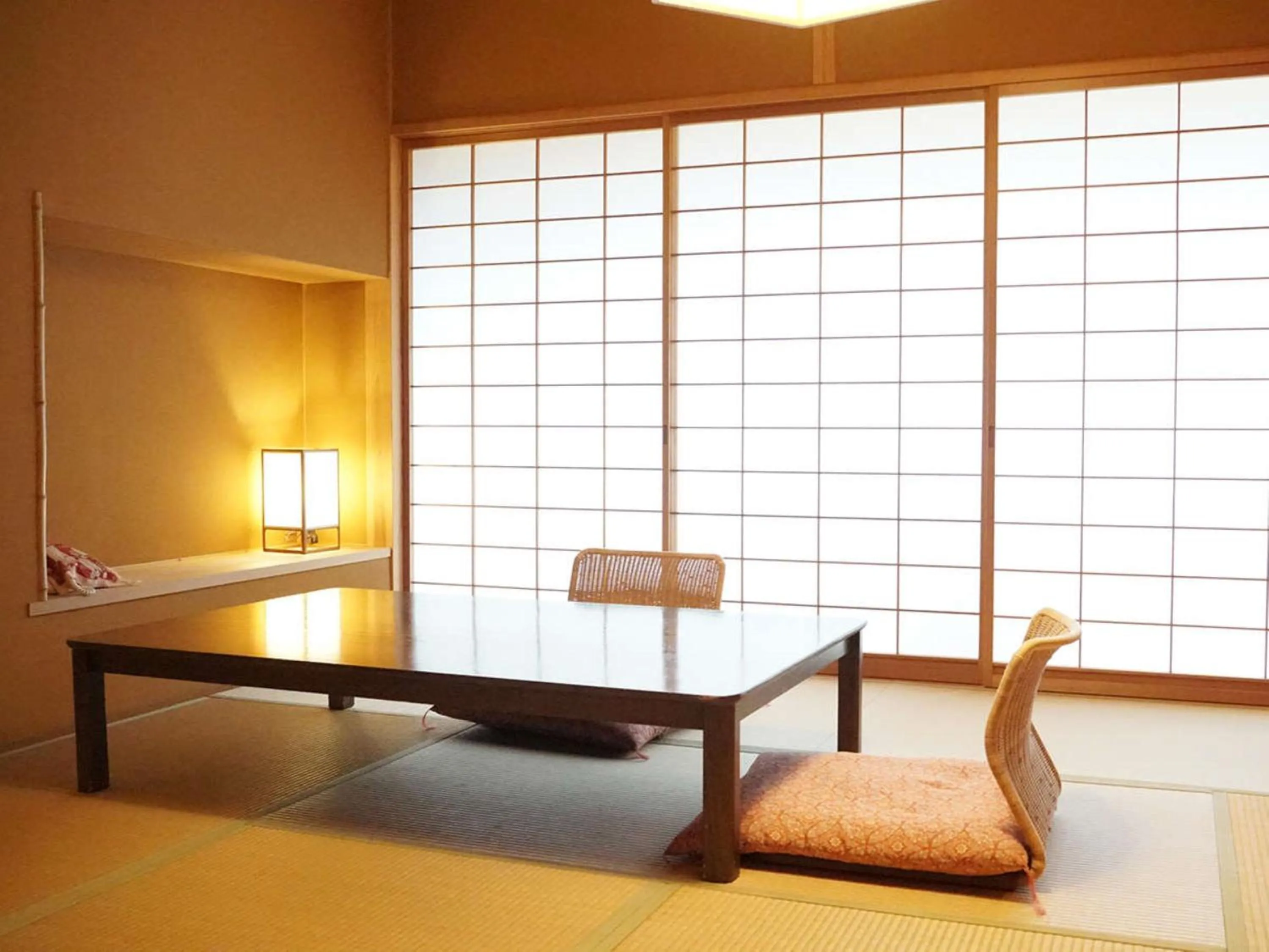 Dining area, Bed in Wakaki Ryokan - Nasu Yumoto Onsen