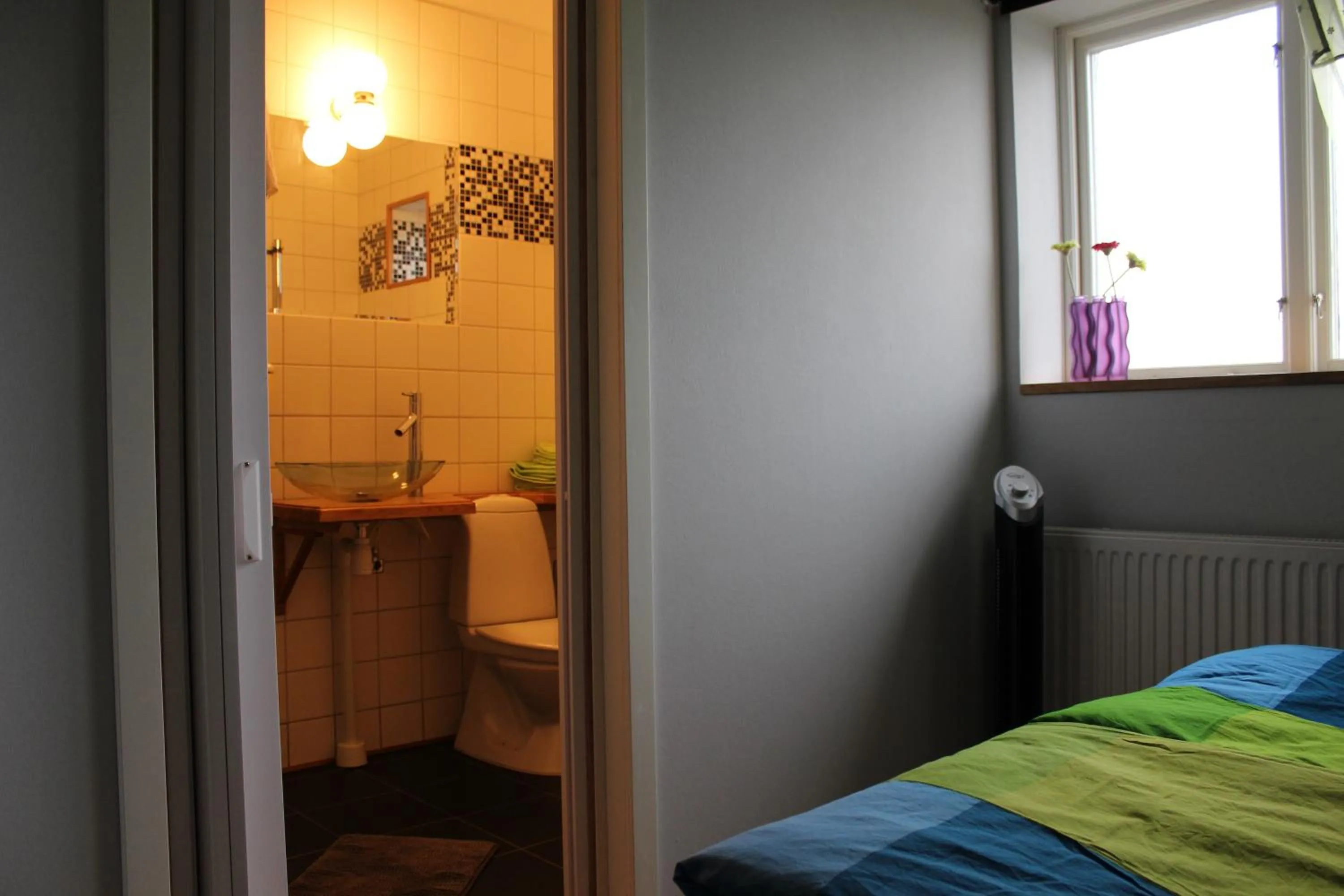 Bathroom, Bed in Hotel Borrby