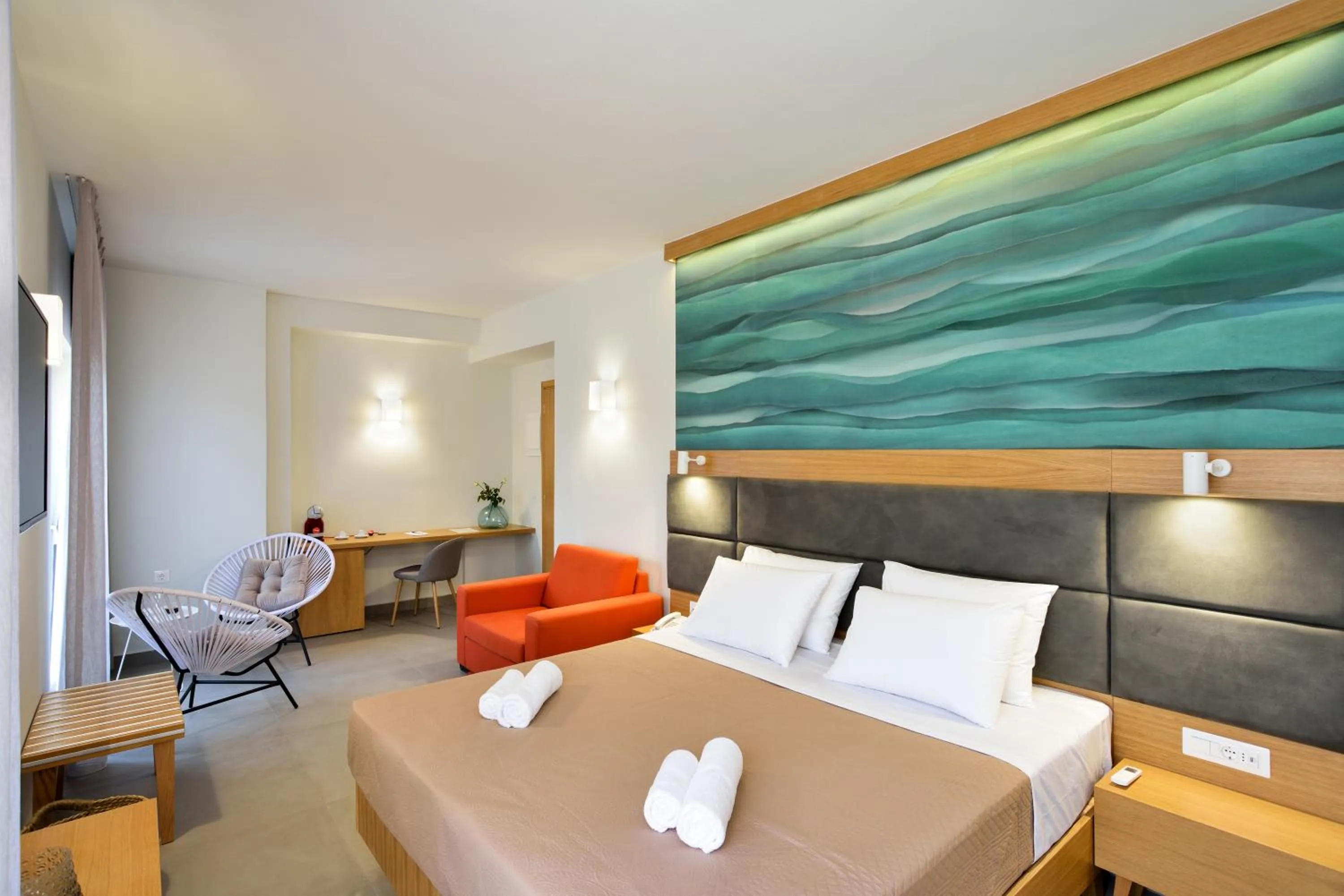 Bed in Elia Kalamaki Hotel