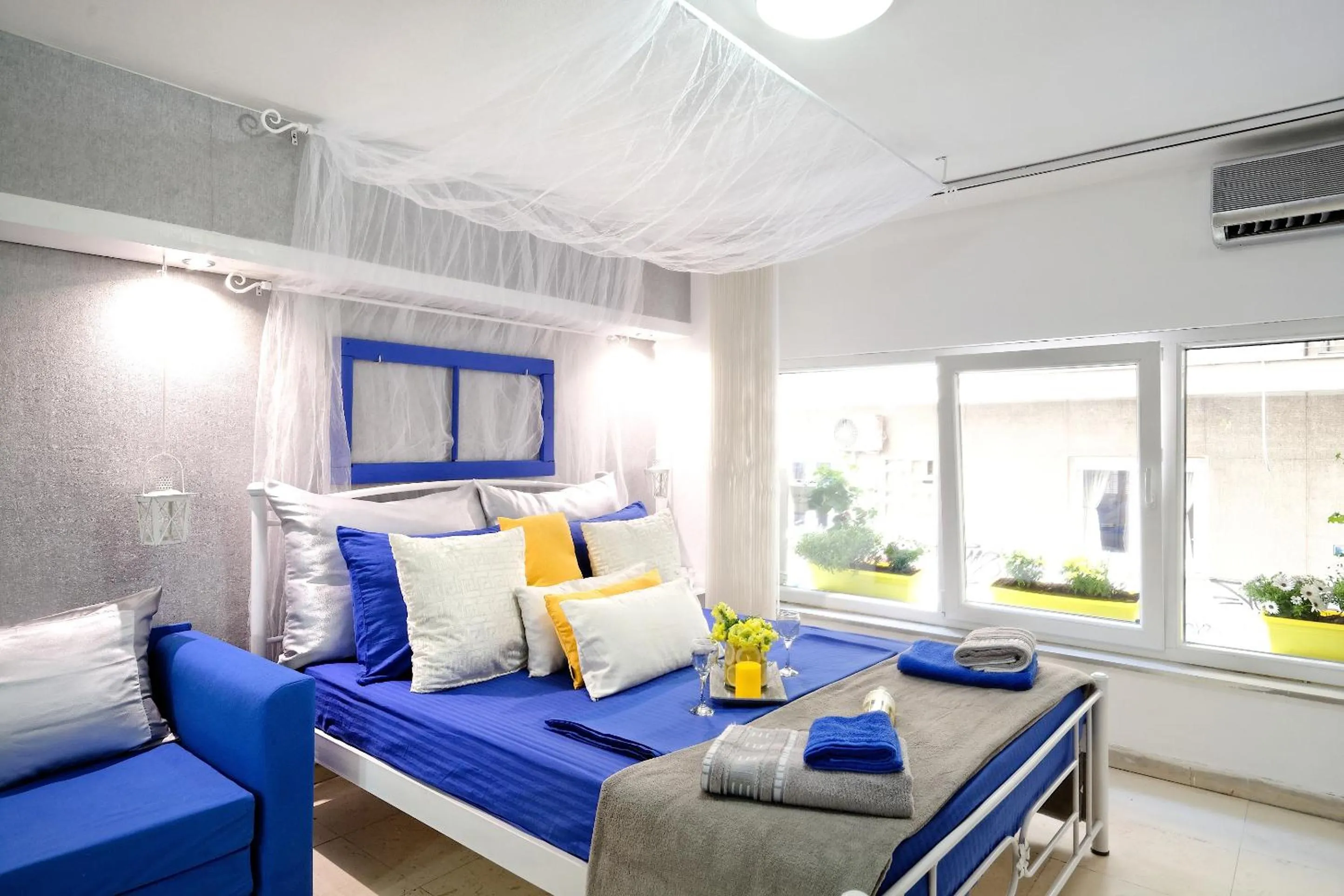 Bed in Santorini Style in Athens, Greece