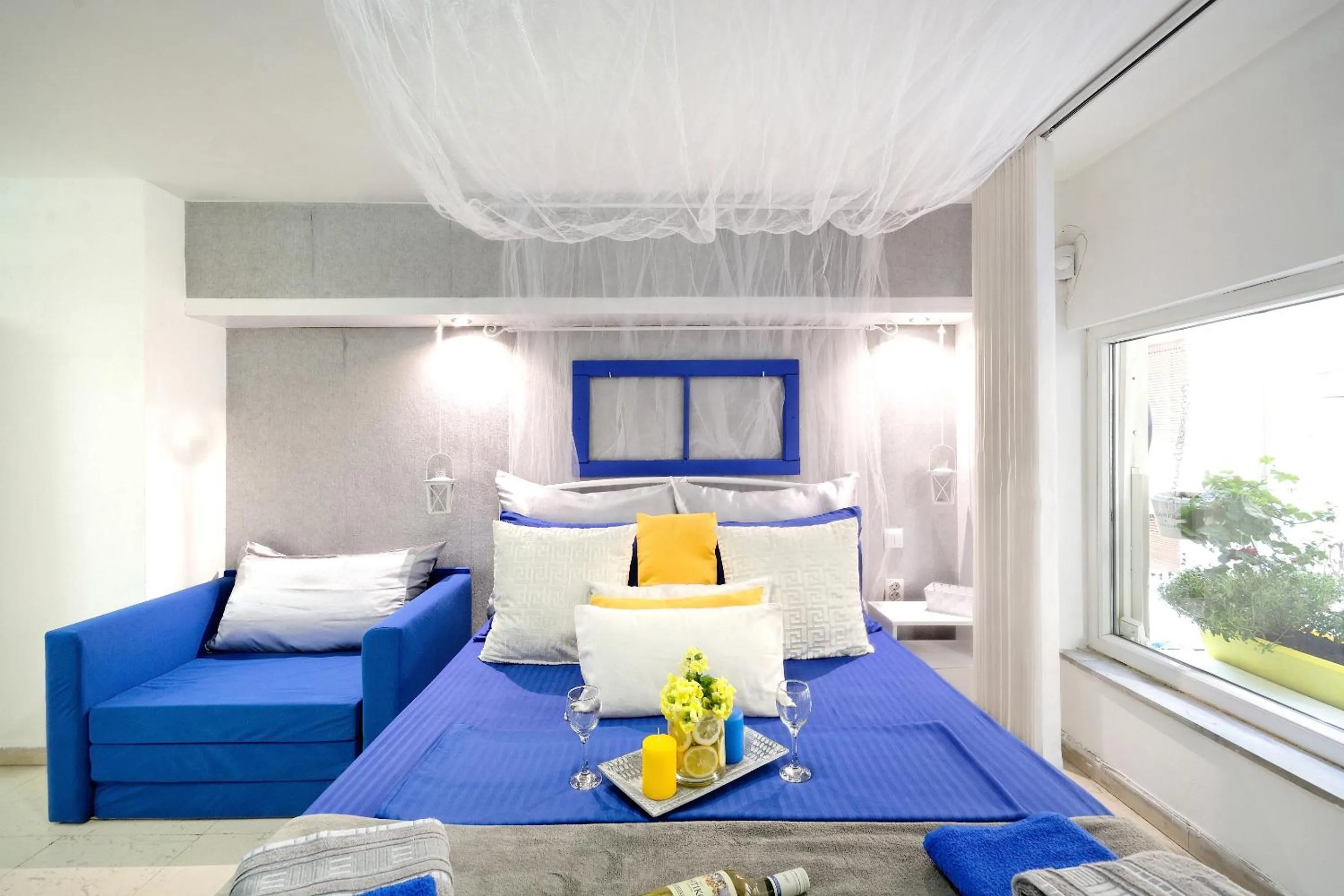 Bed in Santorini Style in Athens, Greece