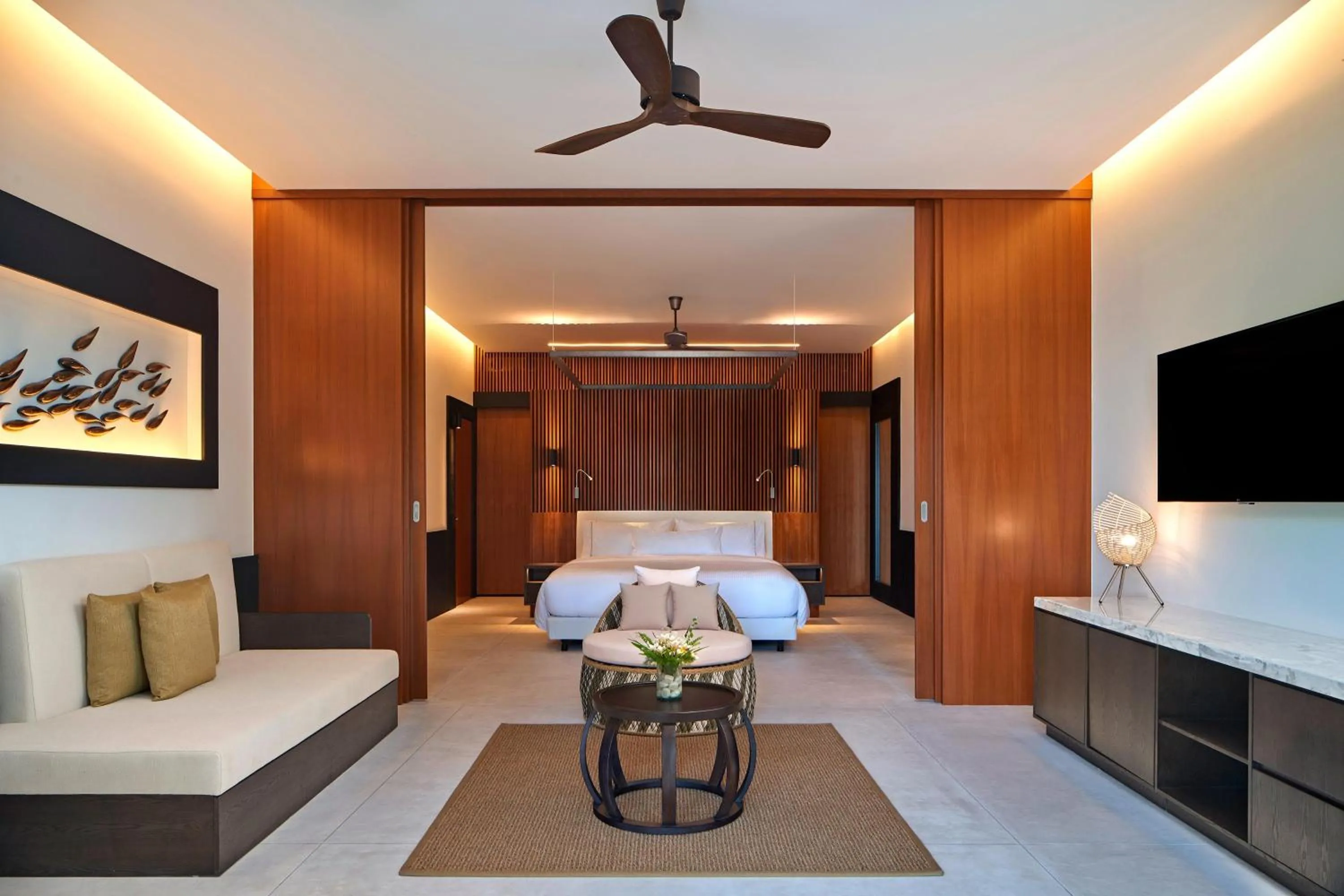 Swimming pool, Bed in The Westin Maldives Miriandhoo Resort