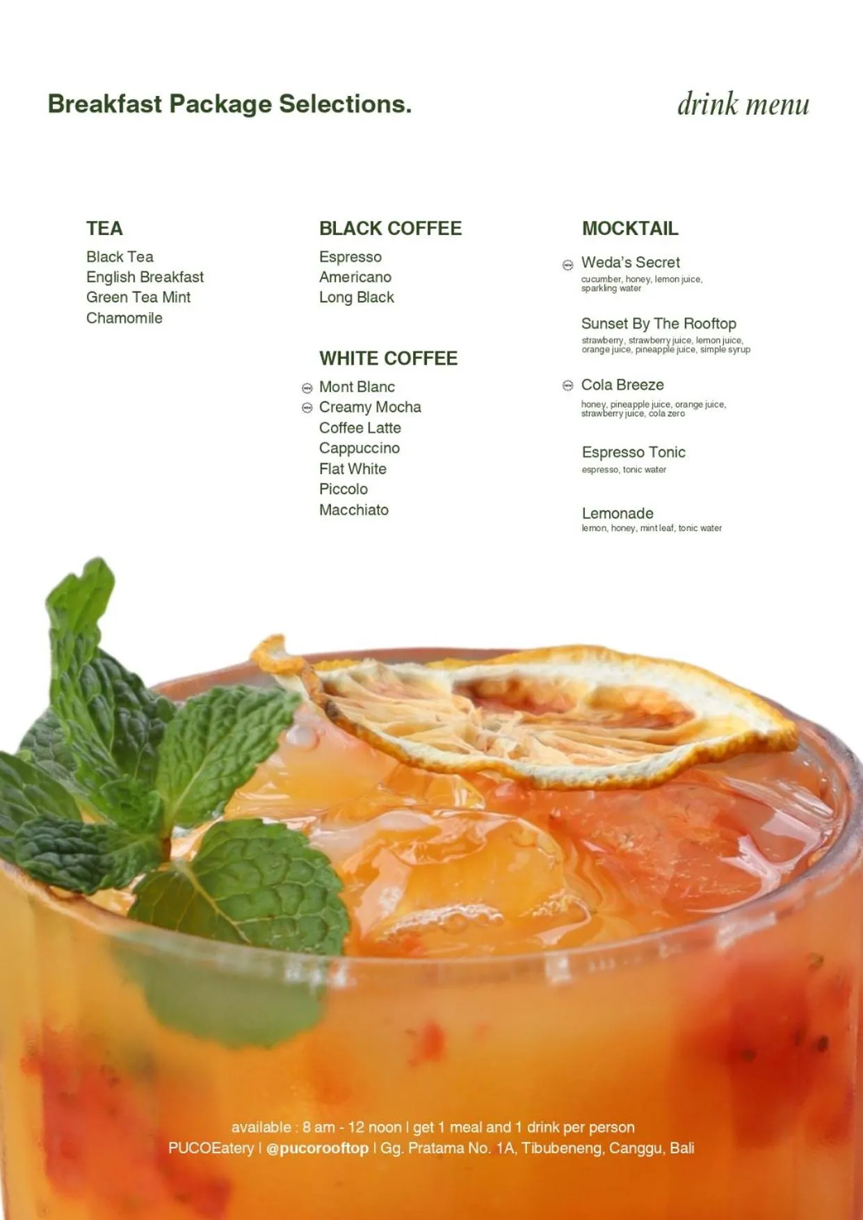 Food and drinks in Puri Canggu Rooms 2