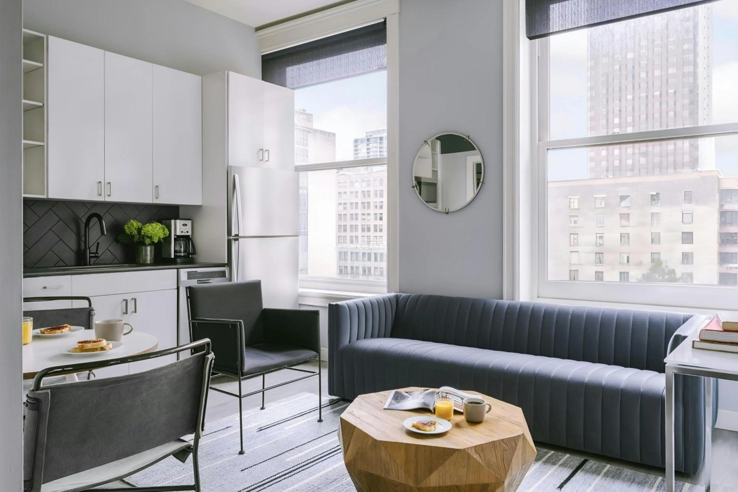 Living room in Sonder by Marriott Bonvoy The Plymouth Apartments Loop