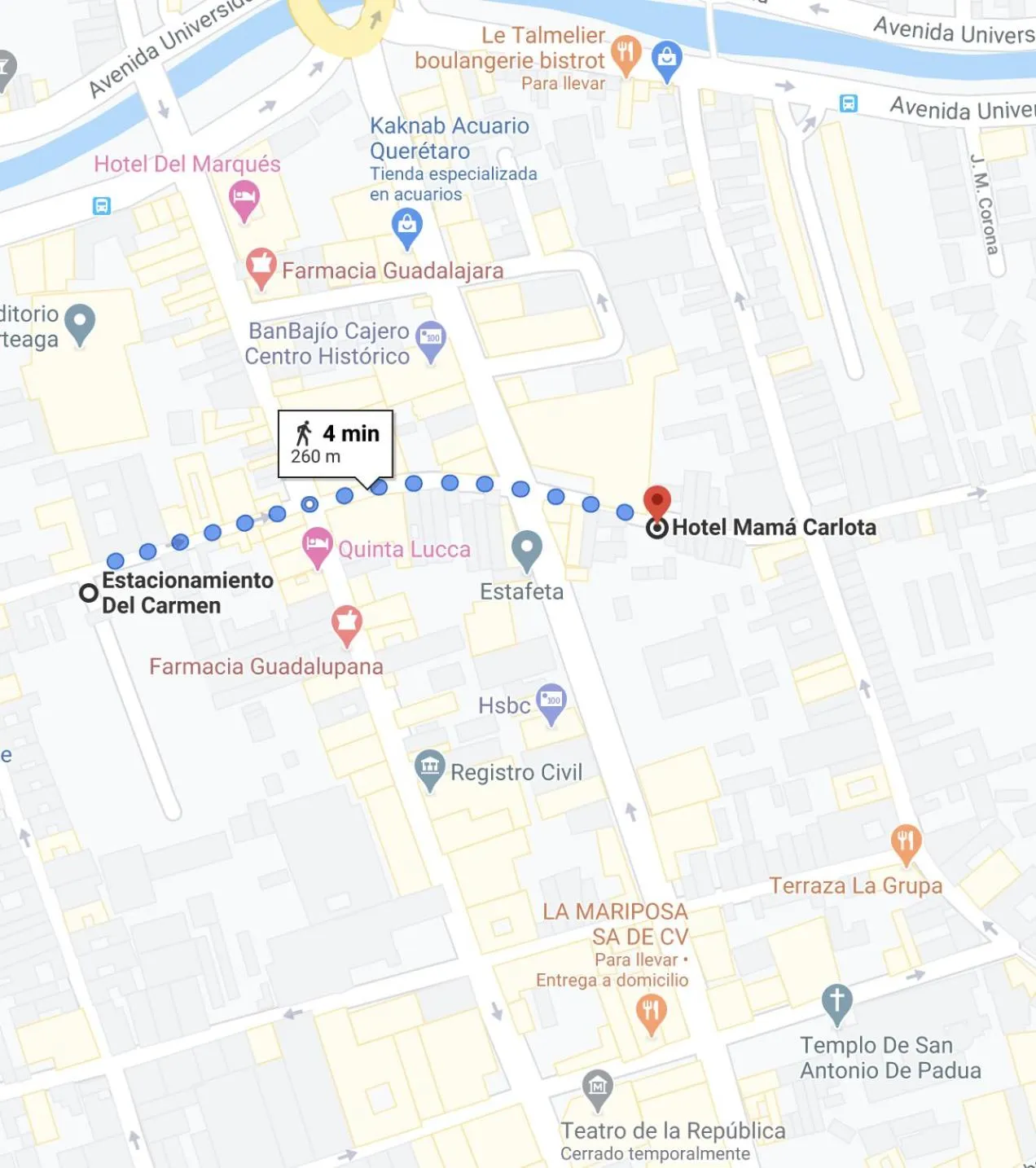 Parking in Hotel Mamá Carlota