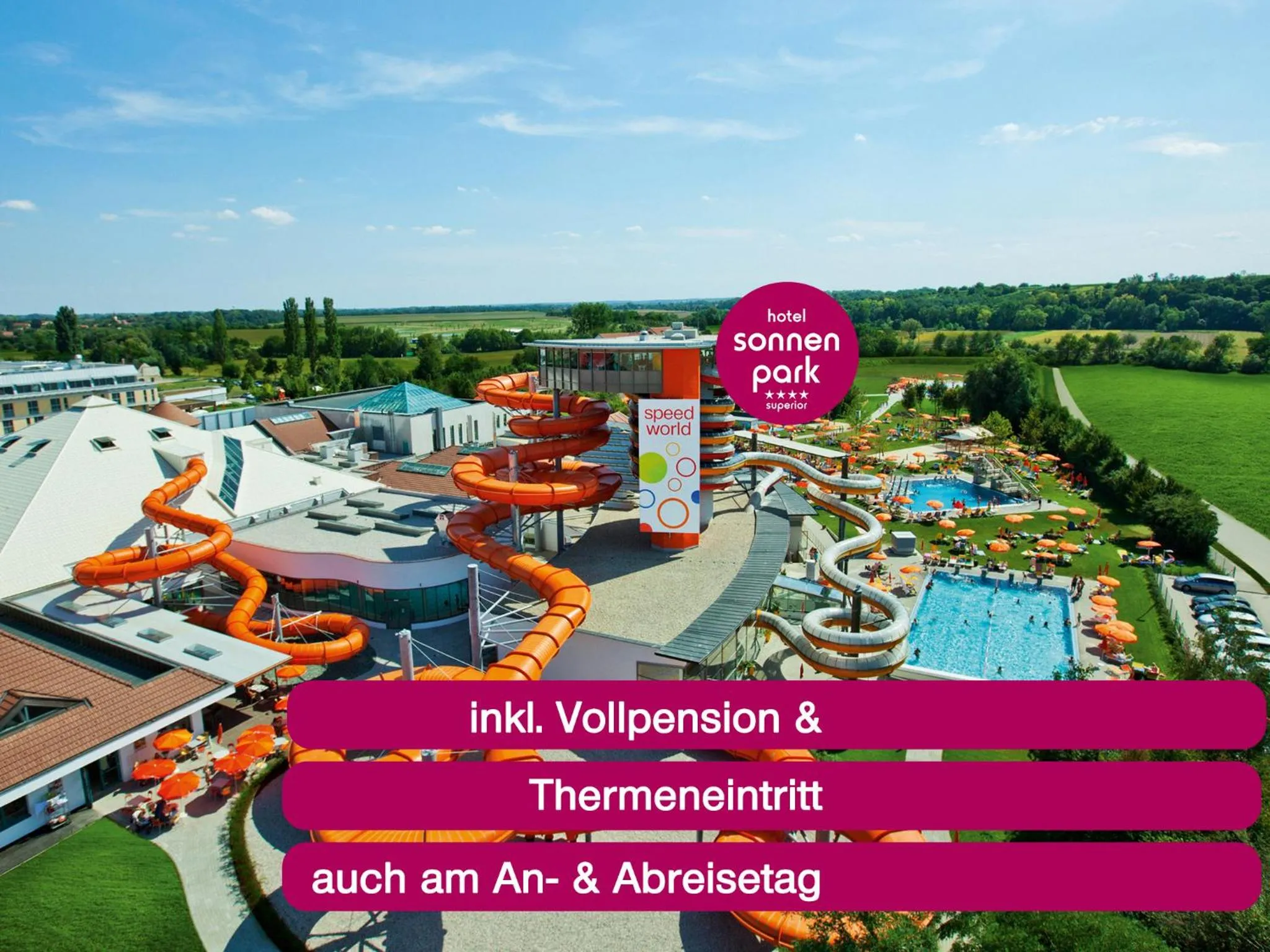 Bird's eye view in Hotel Sonnenpark & Therme included - auch am An- & Abreisetag!