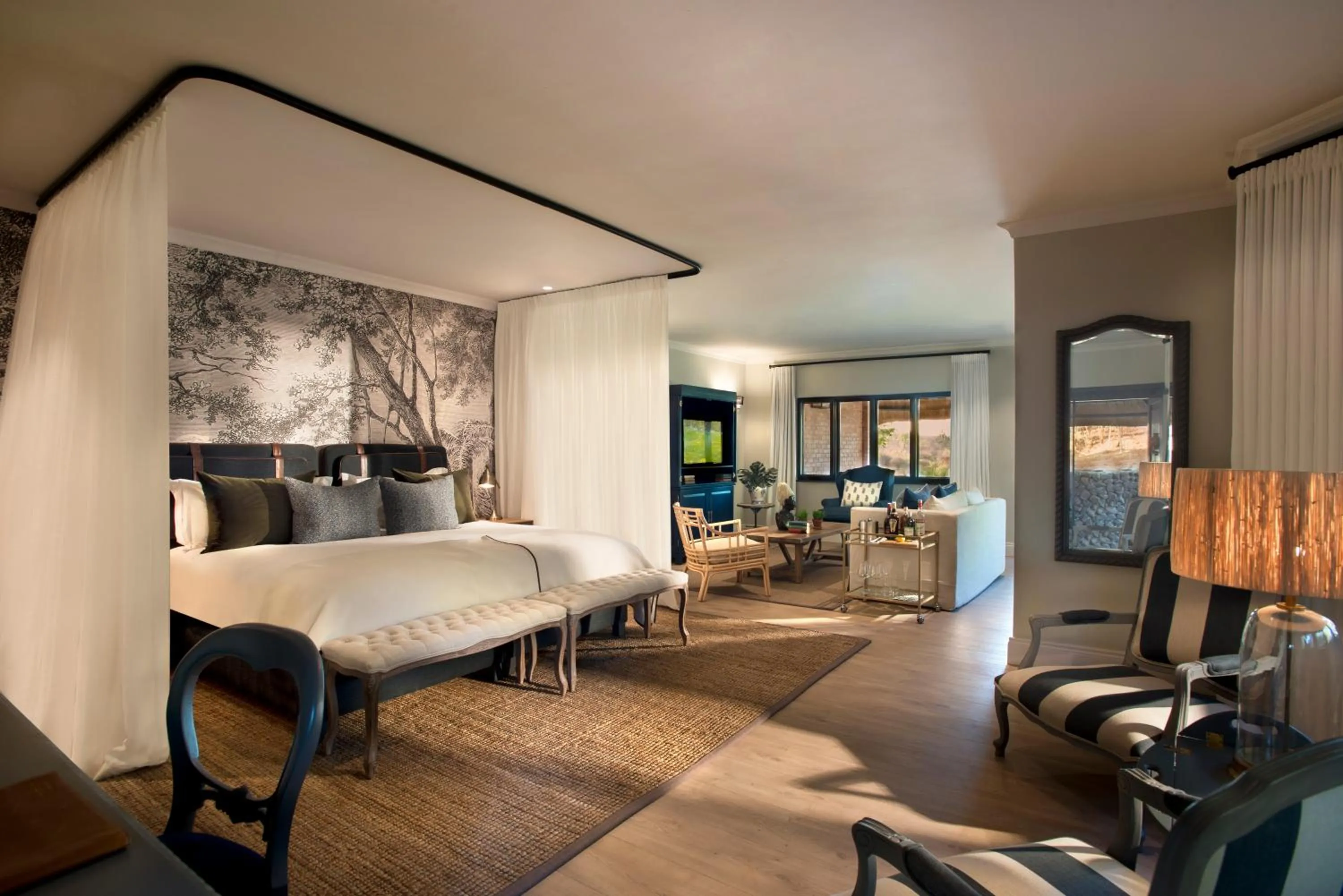 Seating area, Bed in Anantara Stanley & Livingstone Victoria Falls Hotel