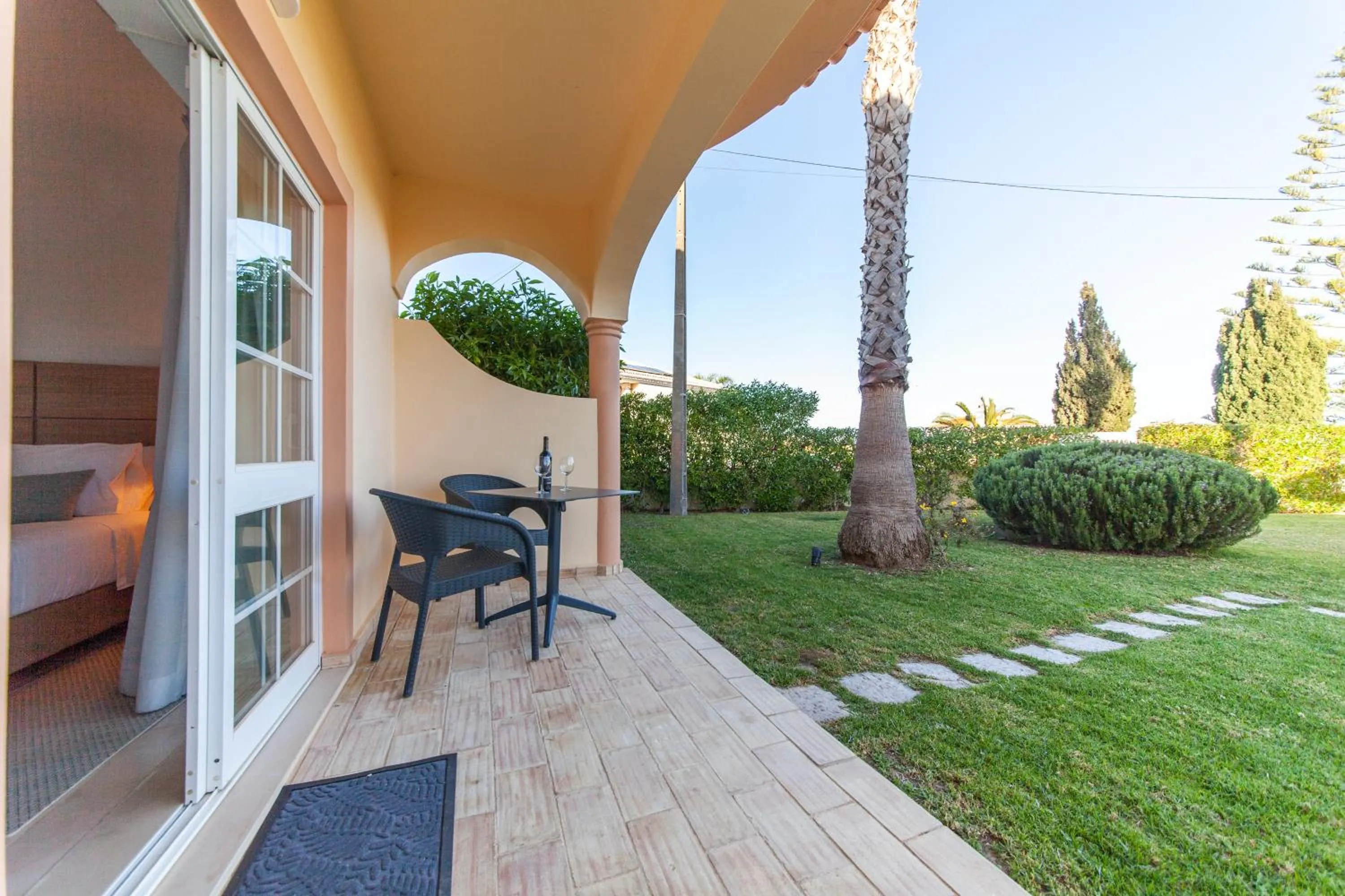 Patio in Atalaia Sol Aparthotel - tennis & heated pool in winter