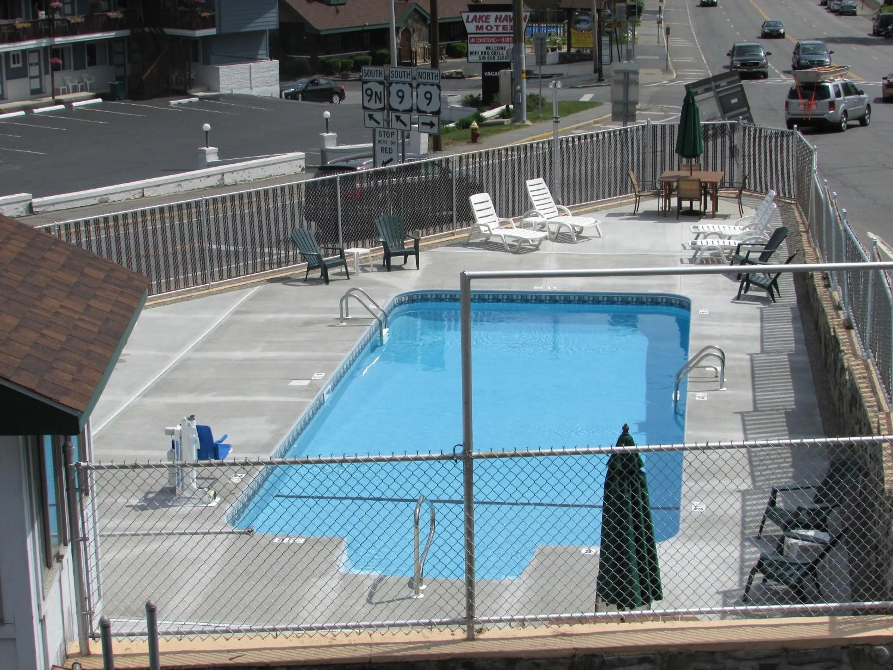 Pool view in The Lake George Inn