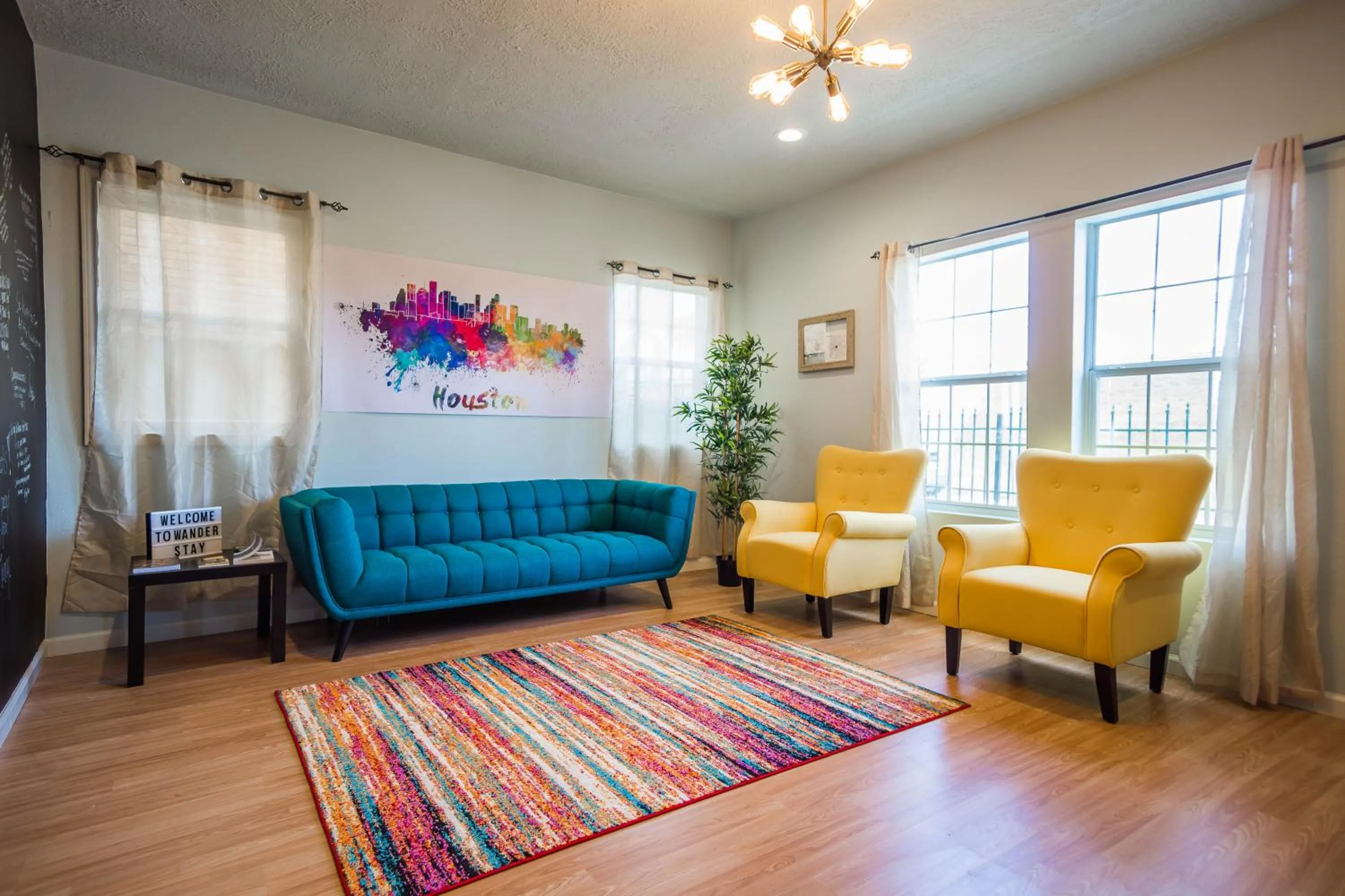 Seating area in Wanderstay Houston Hostel