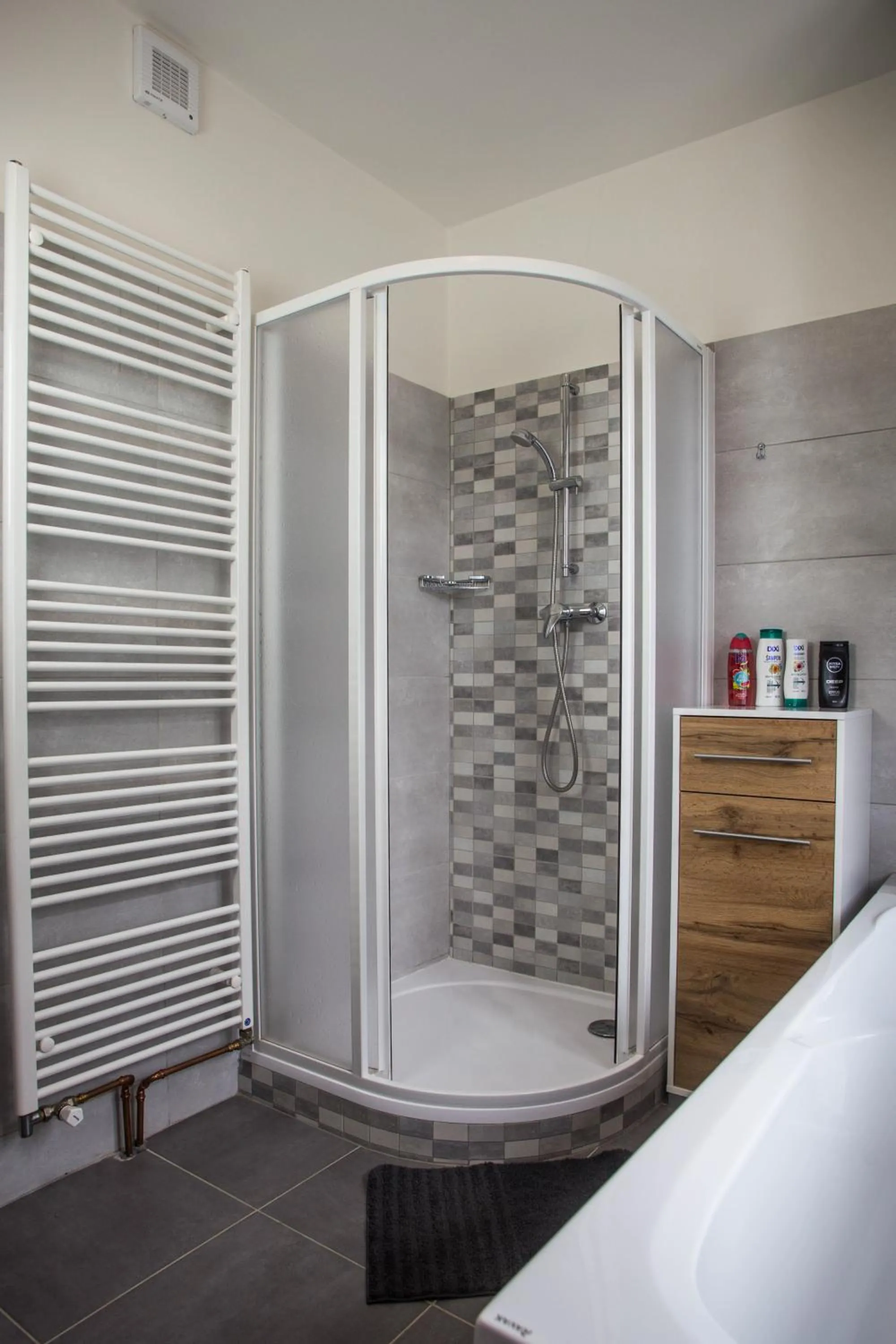 Shower, Bed in Apartmány Ve Mlejně