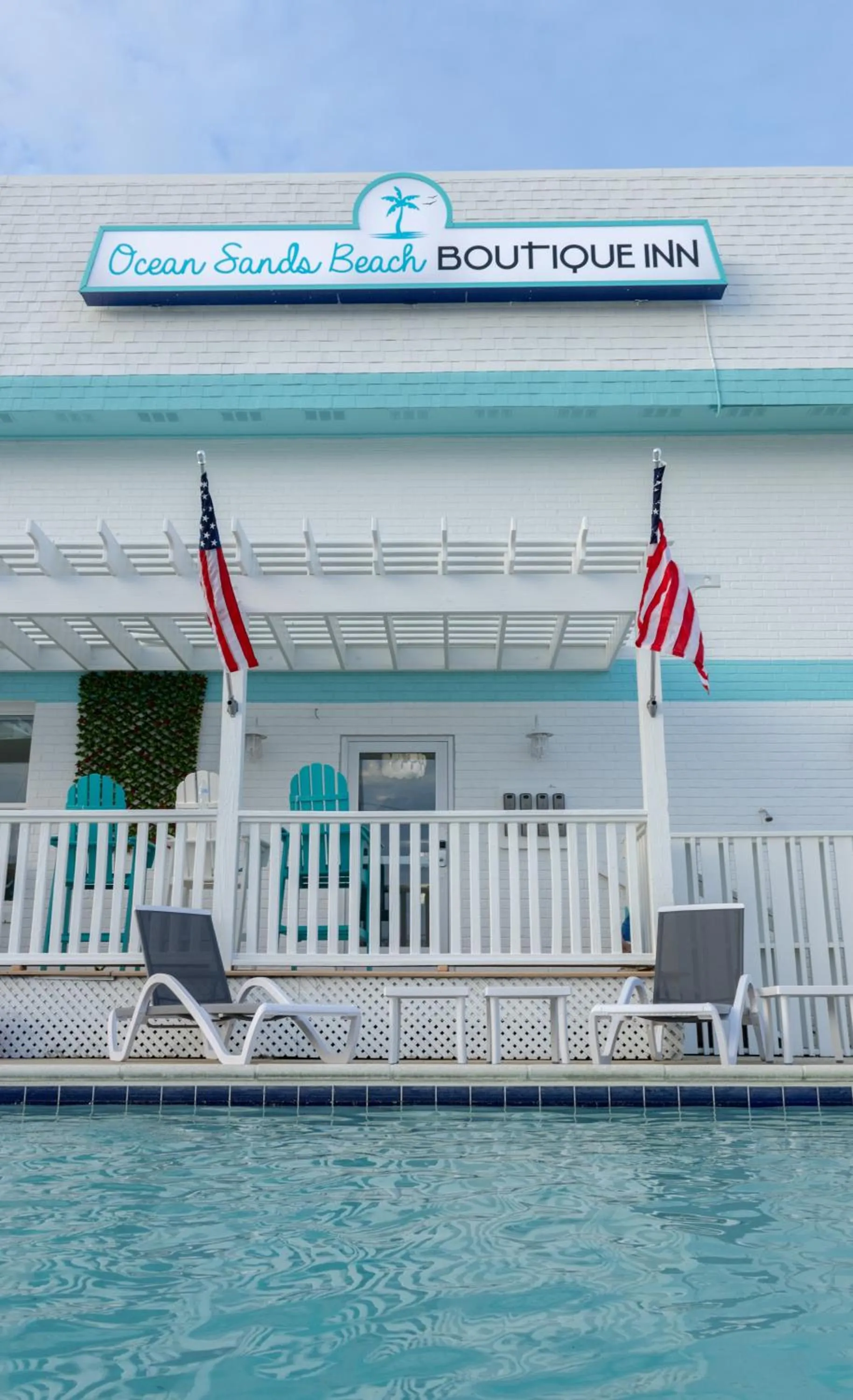 Swimming pool in NEW 2026-Ocean Sands Beach Boutique Inn-Sauna and Salt-Mineral Pool -Free Beach Bikes and Famous Beach- Fresh Baked Cookies and Popcorn - Bathrobes and Sunscreen in all rooms-Ultra Sparkling-Free Laundry- 4 Grand Black Beds-Call NOW & Save-1-252-AHA-SAND