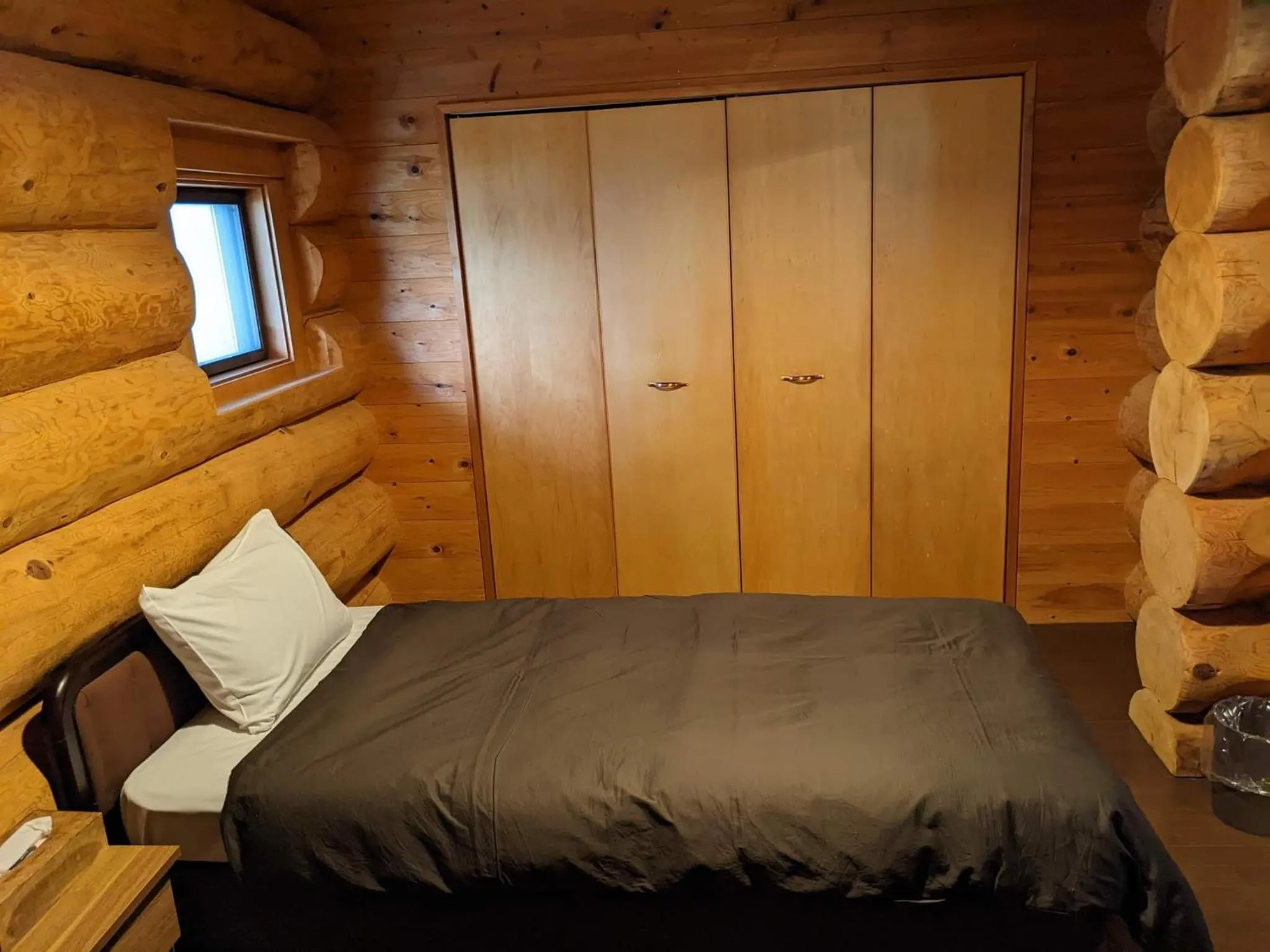 Bedroom, Bed in White Tree Log House Madarao Tangram